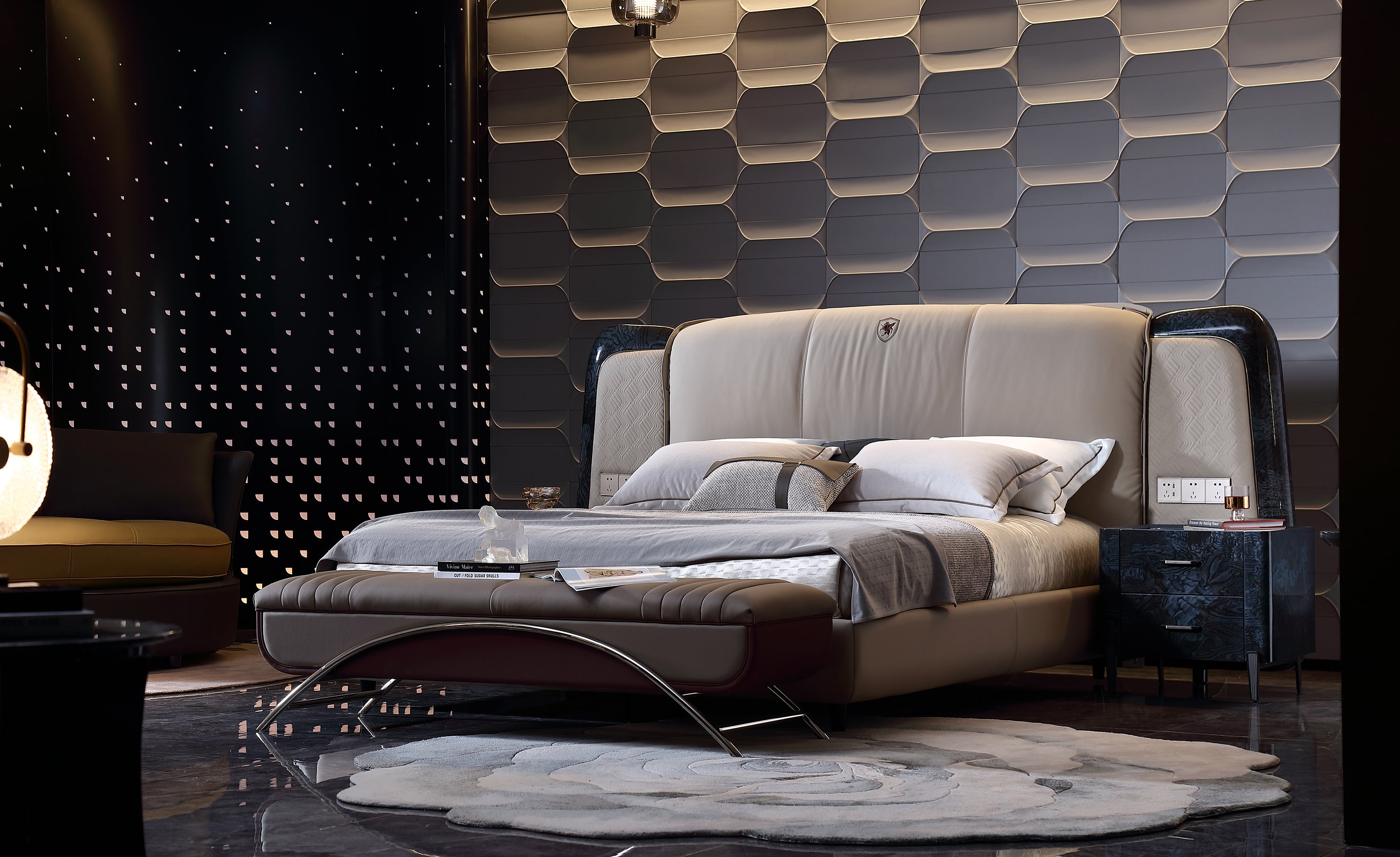 FFONCHI Integrated-Power Extended Headboard Bed