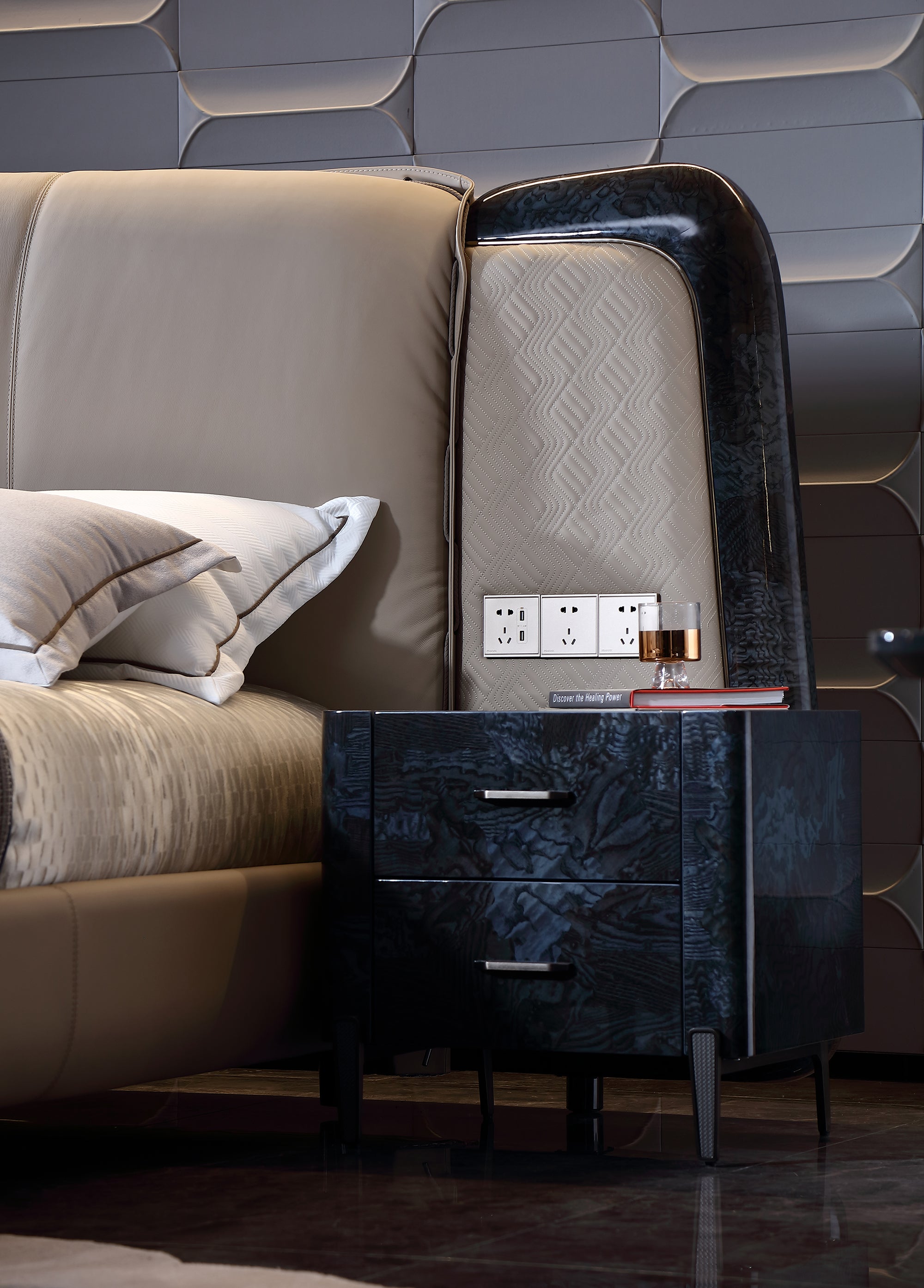 FFONCHI Integrated-Power Extended Headboard Bed