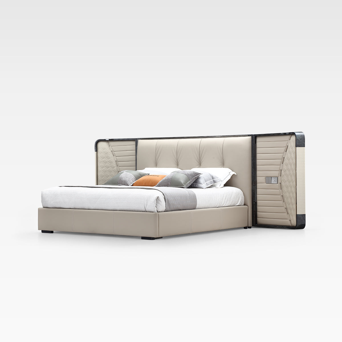 FFONCHI Integrated-Power Extended Headboard Bed