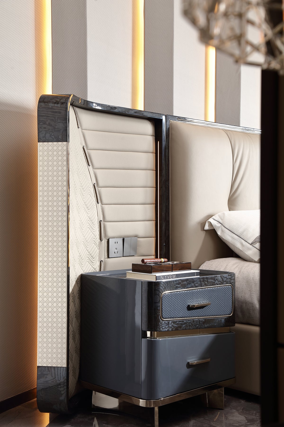 FFONCHI Integrated-Power Extended Headboard Bed