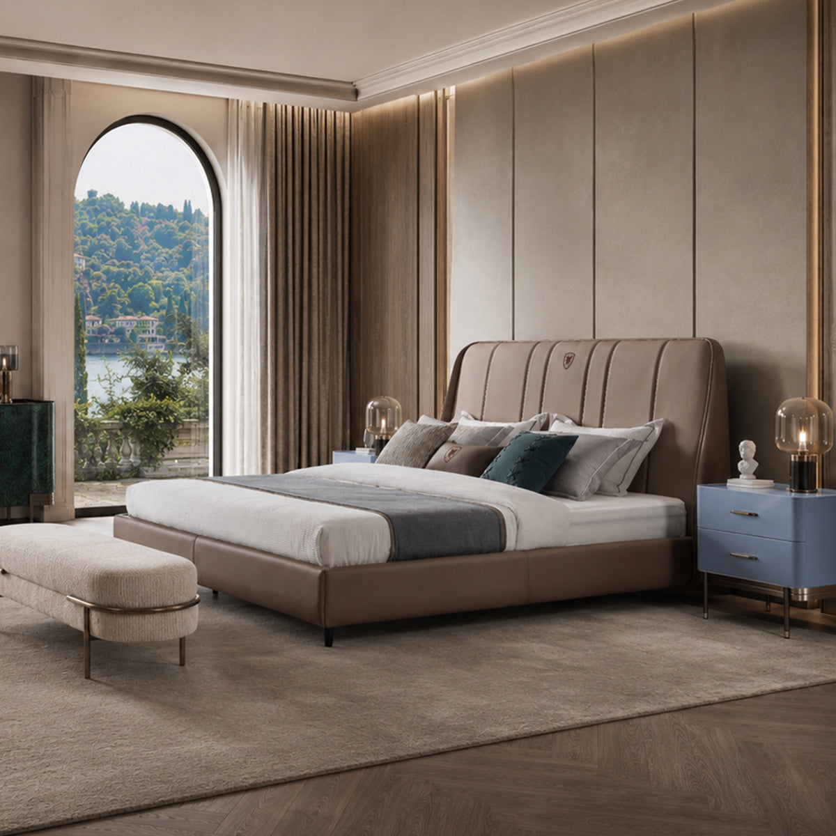 FFONCHI Leather Upholstered Bed