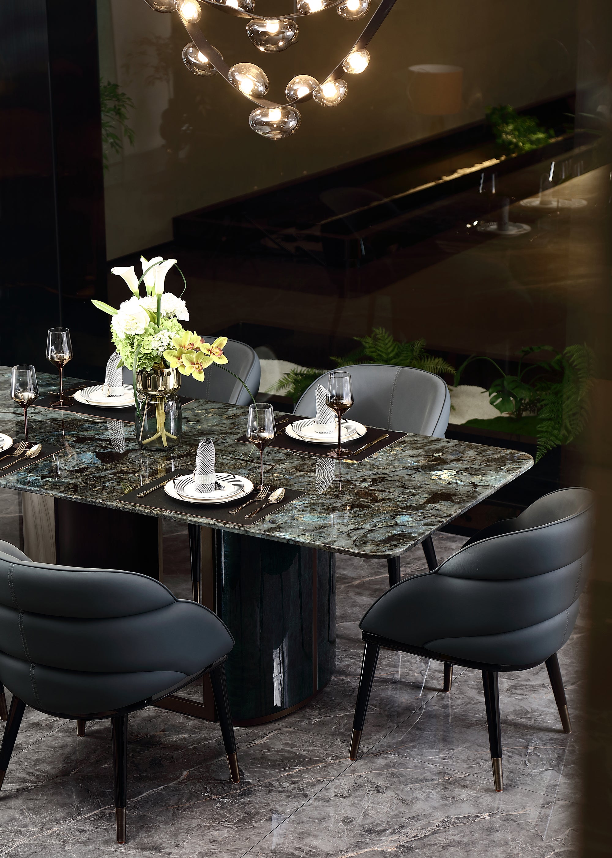 FFONCHI Natural Stone Top Dining Table