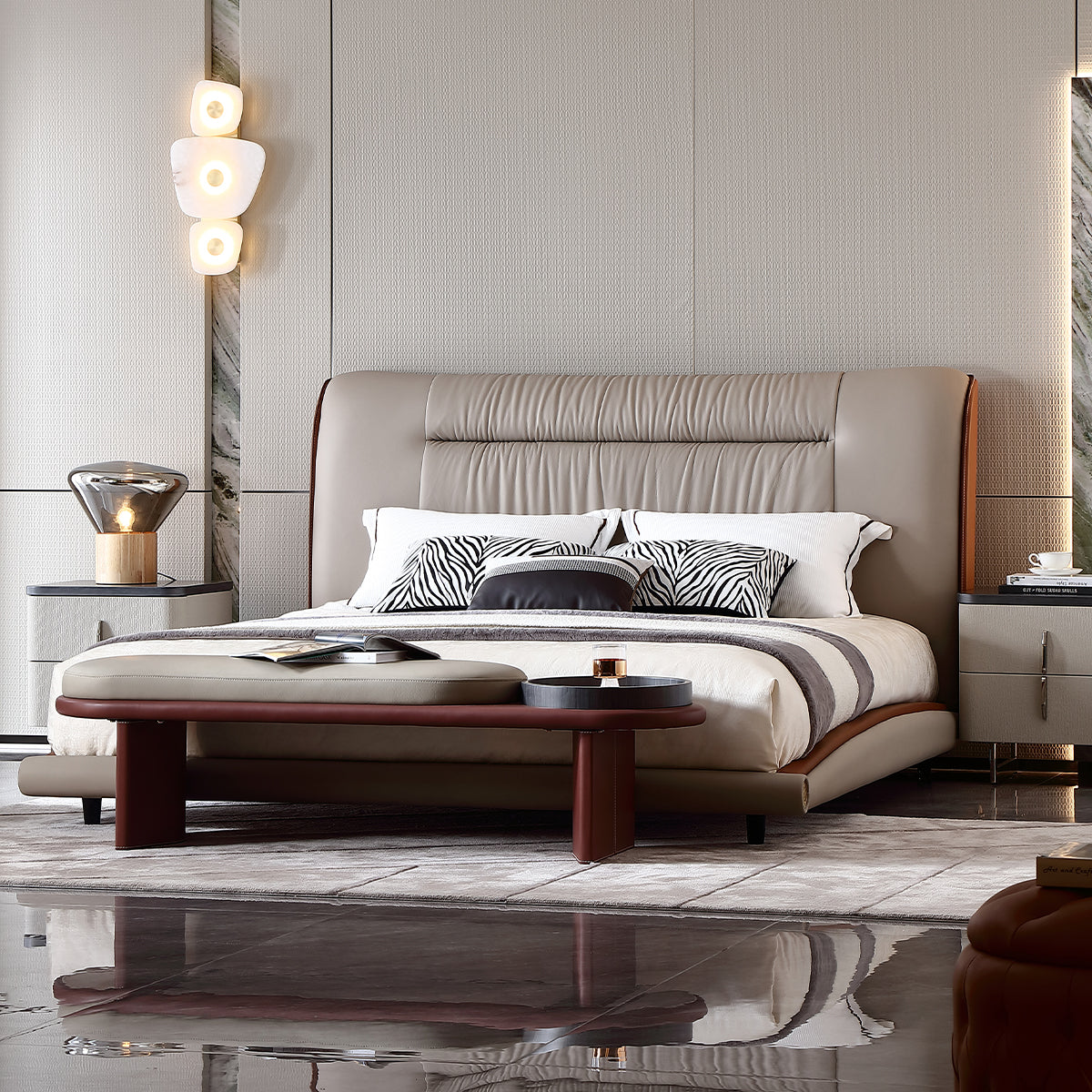 HOTTOP Leather Upholstered Bed