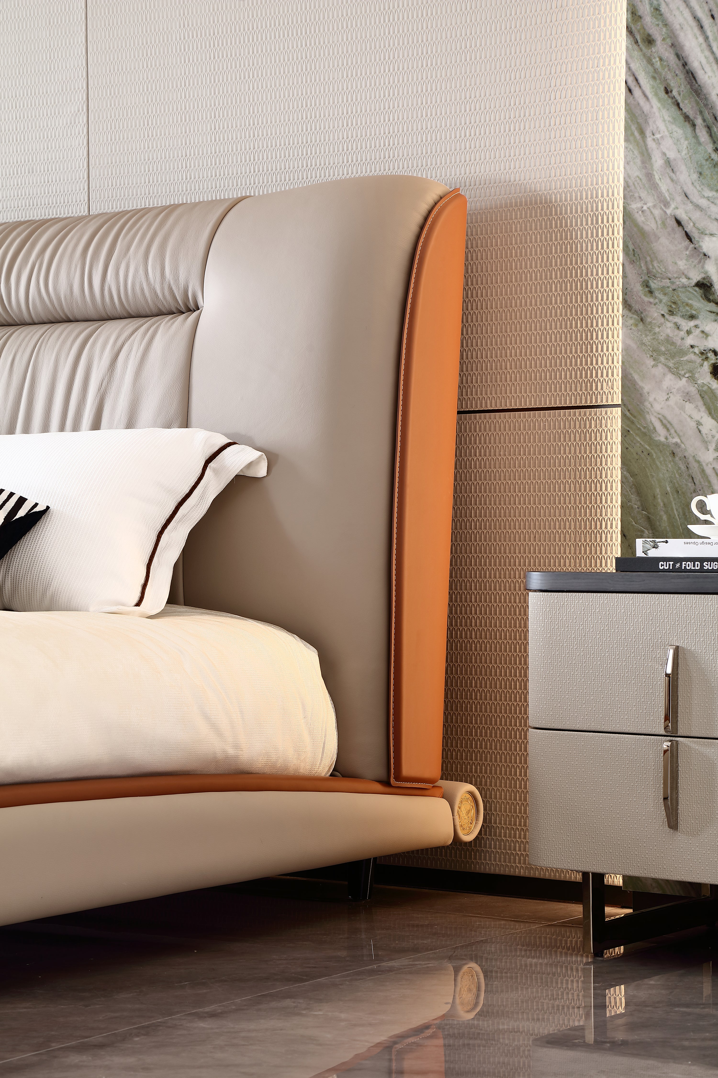 HOTTOP Leather Upholstered Bed