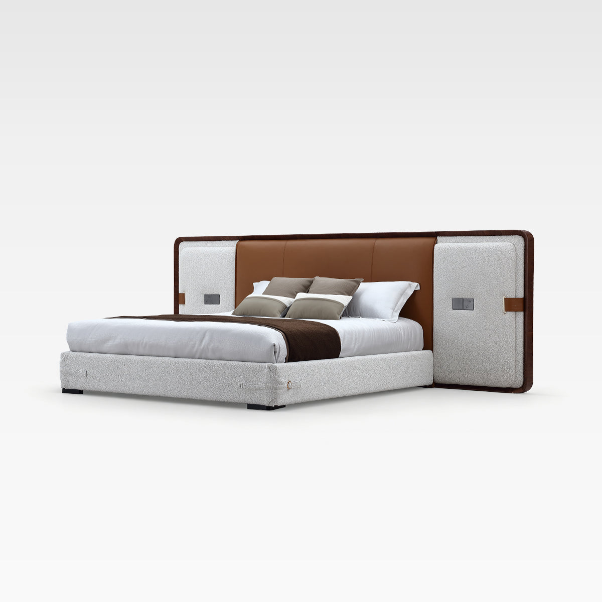 KALMIA Leather & Fabric Extended Headboard Bed