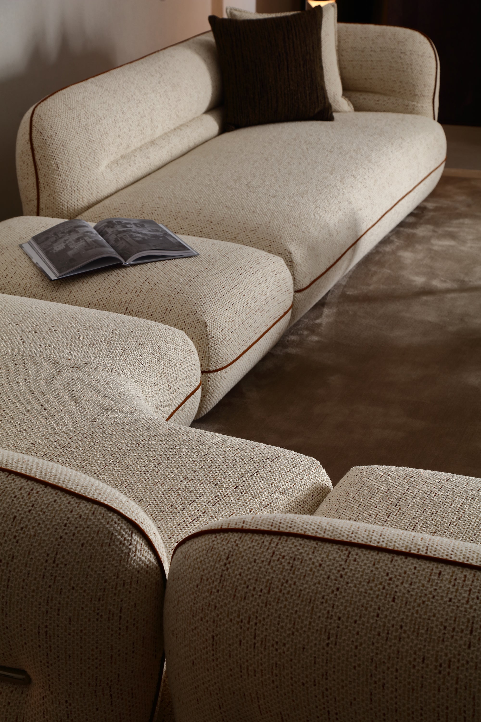 KALMIA Fabric Curved Corner Sectional Sofa
