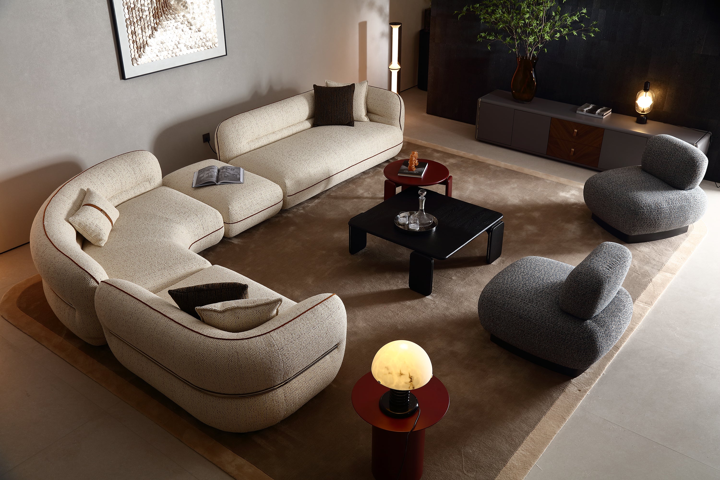 KALMIA Fabric Curved Corner Sectional Sofa