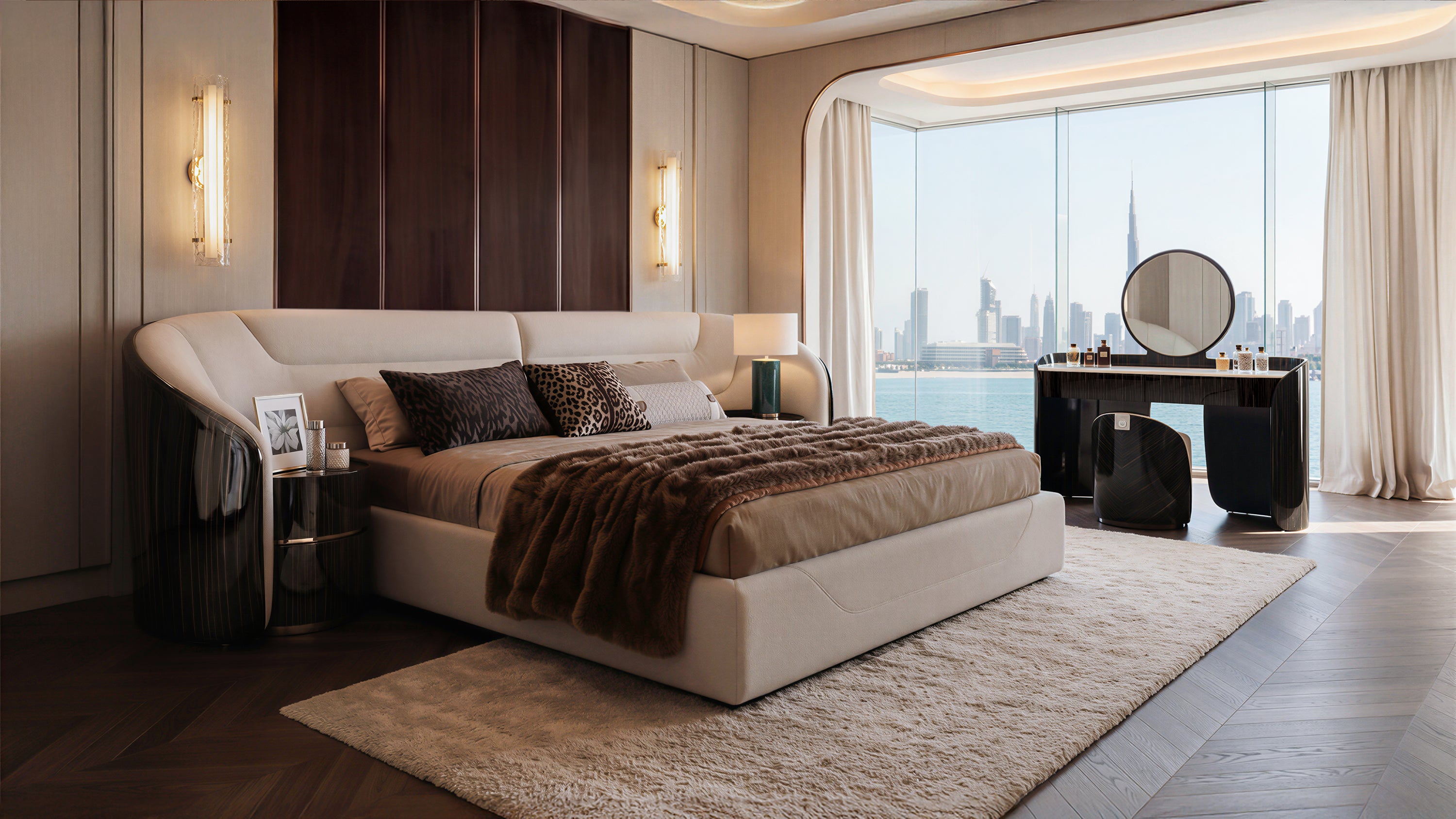 EBONY Curved Extended Headboard Bed