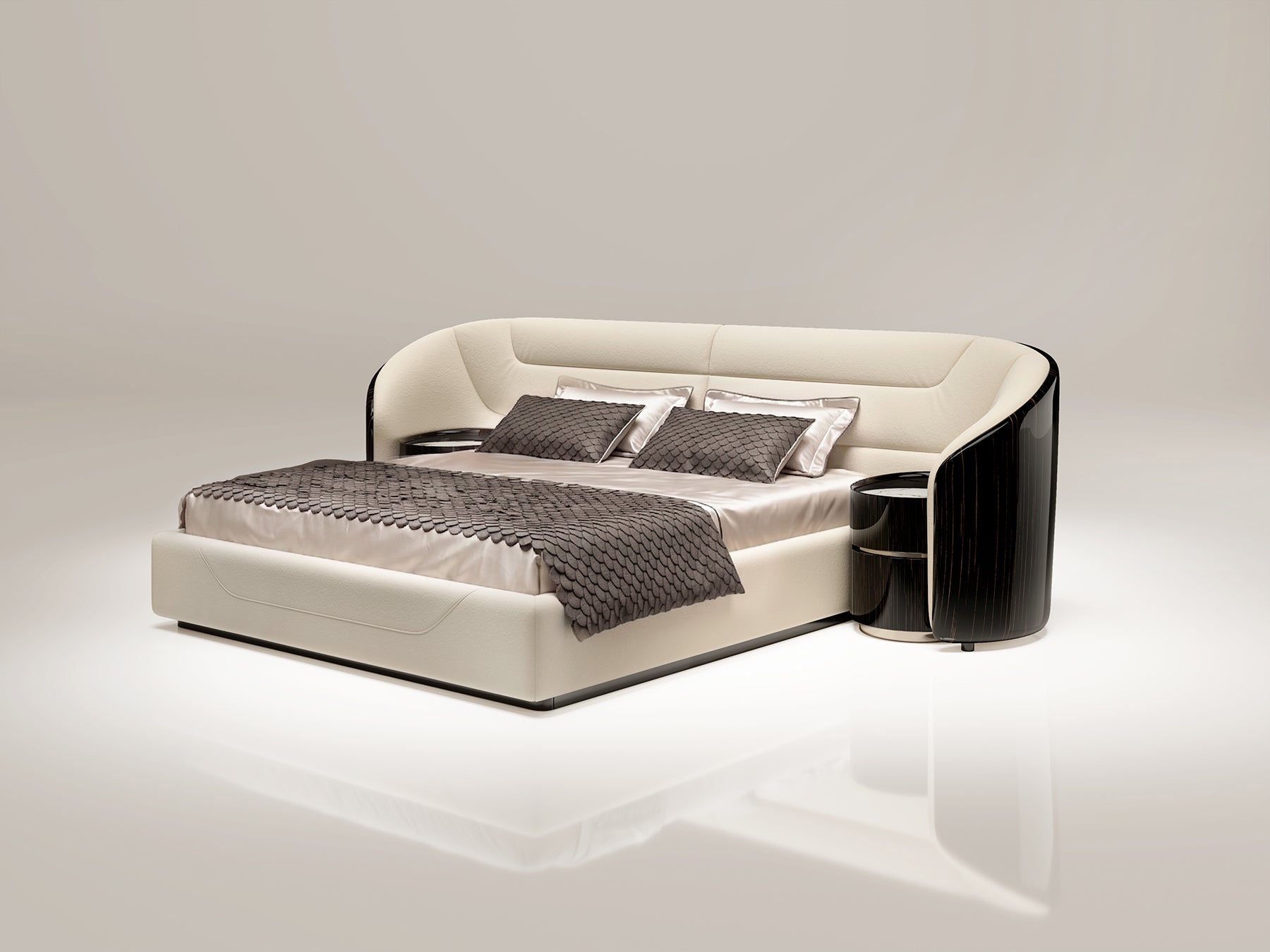 EBONY Curved Extended Headboard Bed