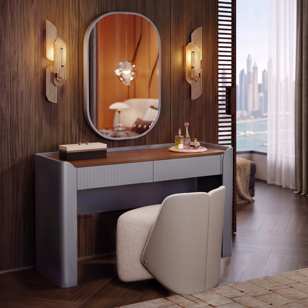 KALMIA Matte Walnut Top Dressing Table