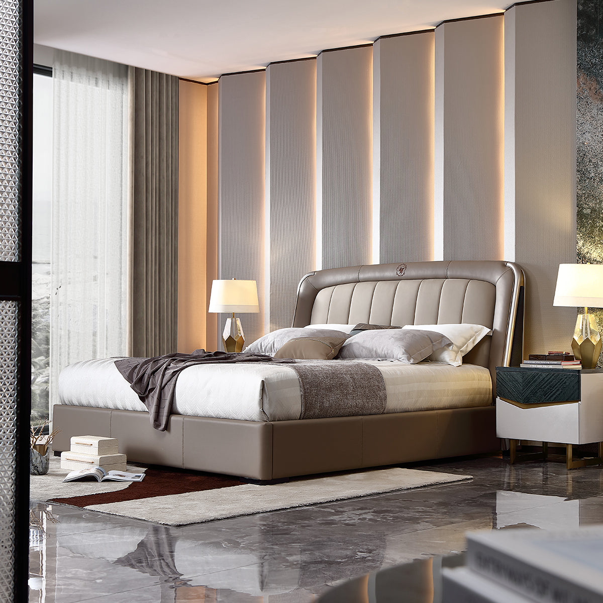ADILIVE Leather Upholstered Bed