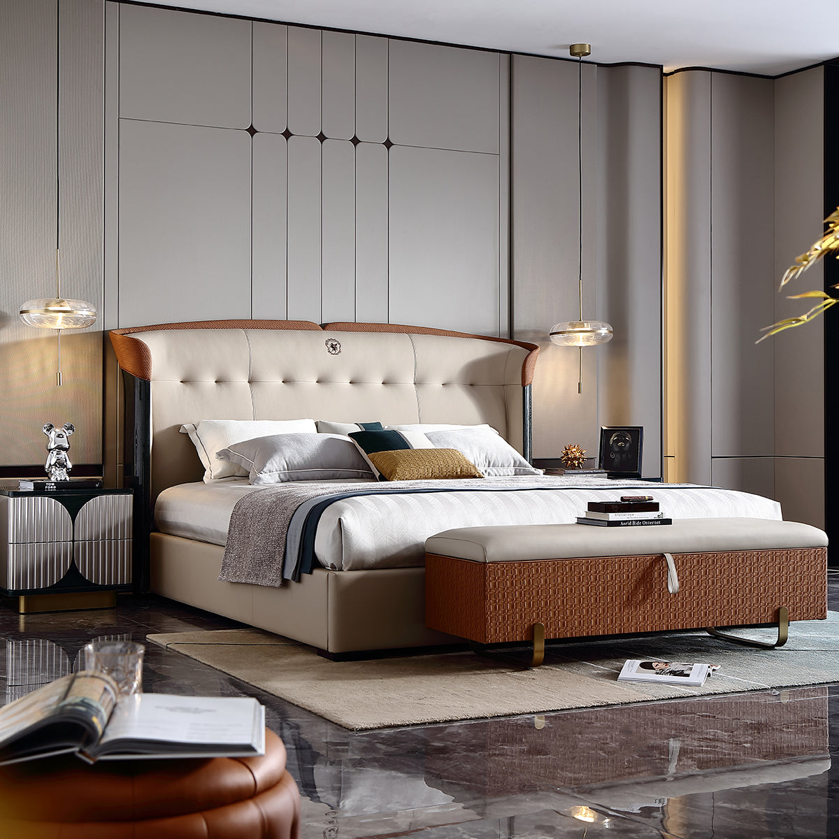 ADILIVE Leather Upholstered Bed