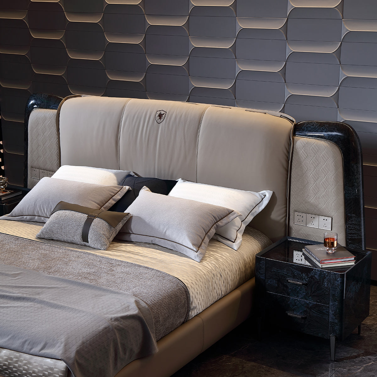 FFONCHI Integrated-Power Extended Headboard Bed