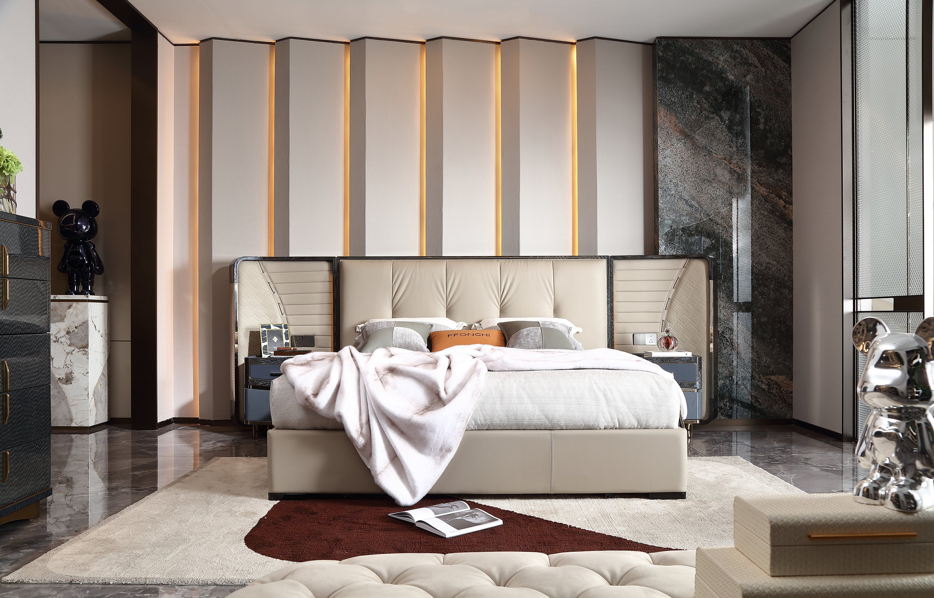 FFONCHI Integrated-Power Extended Headboard Bed