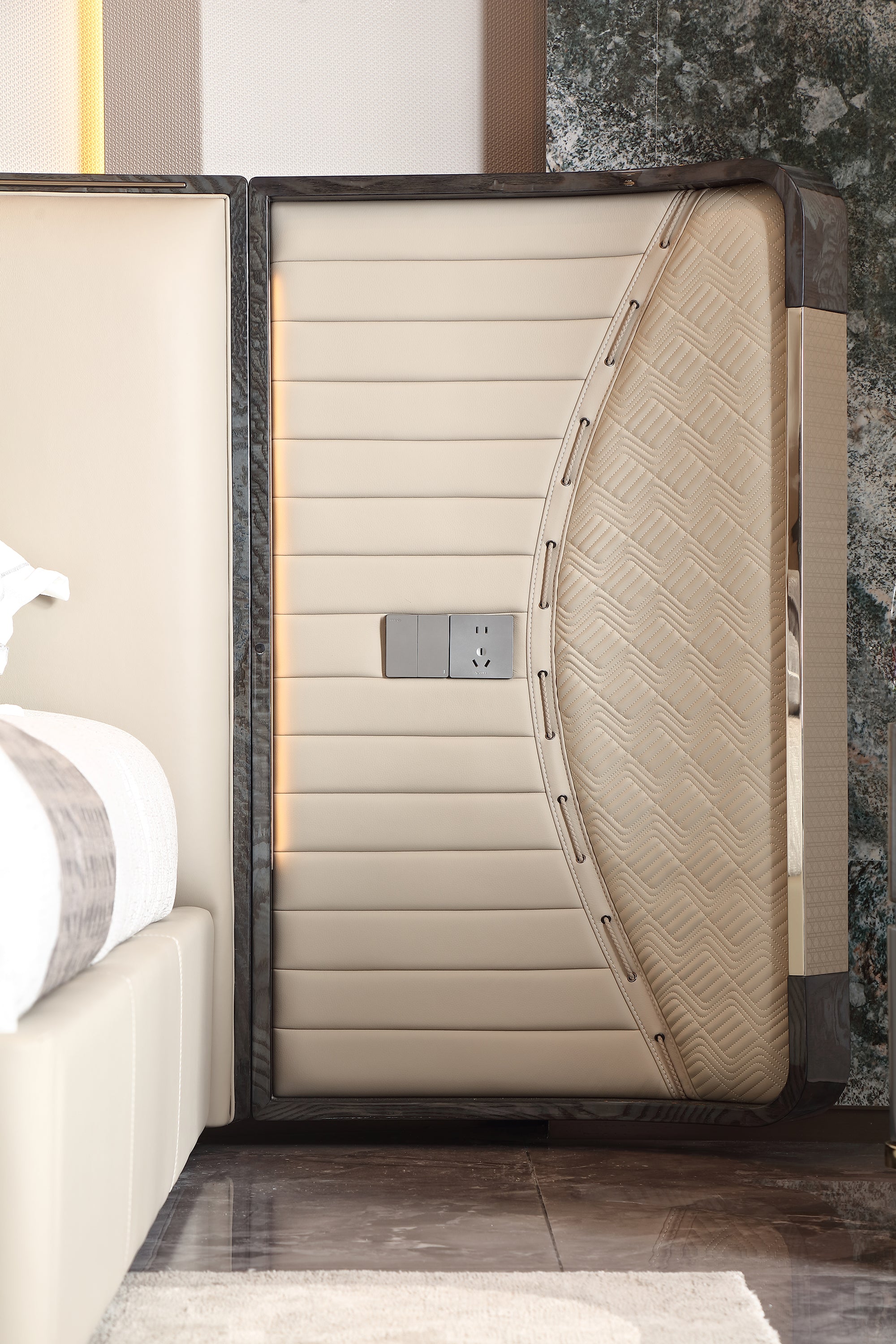 FFONCHI Integrated-Power Extended Headboard Bed