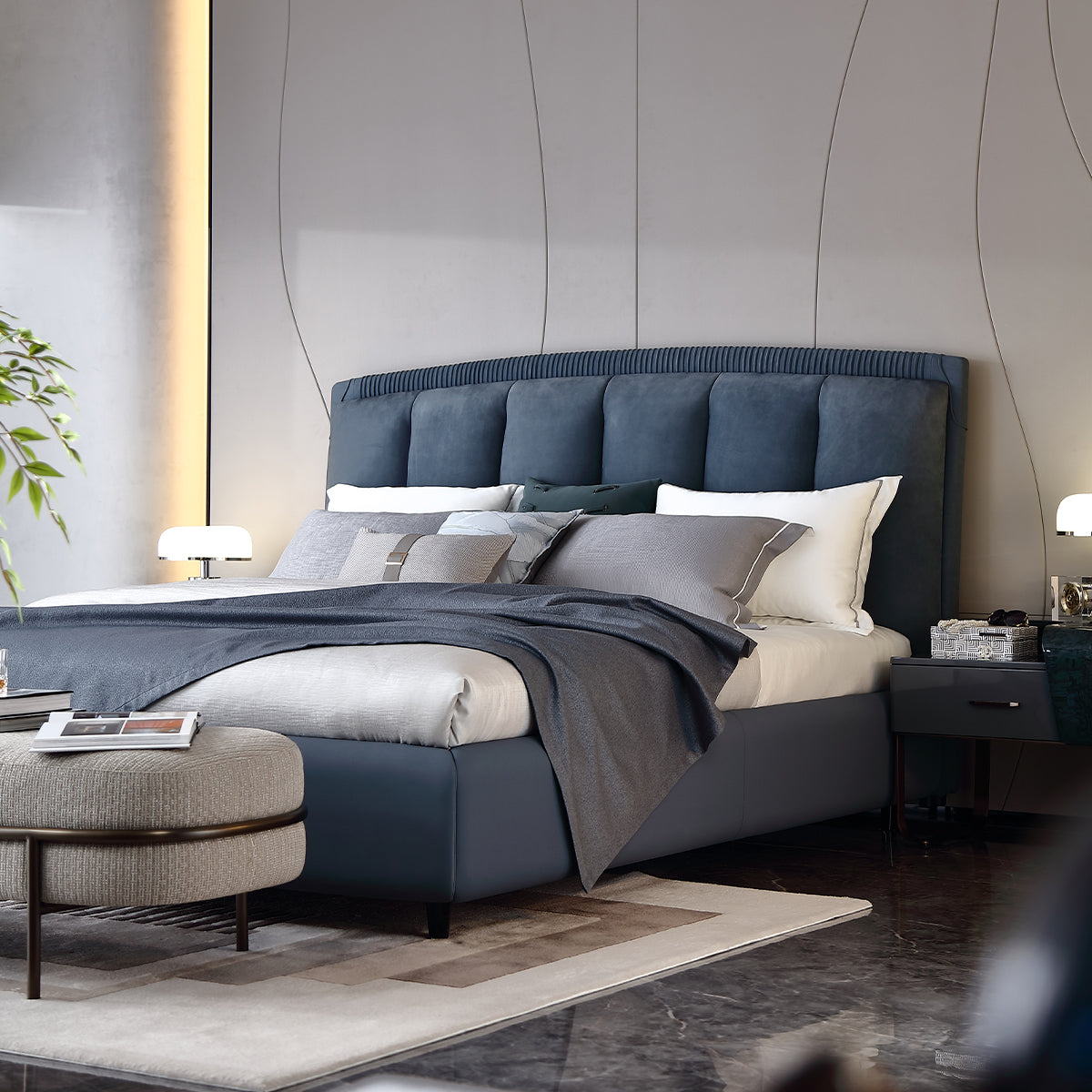 FFONCHI Nubuck Upholstered Bed