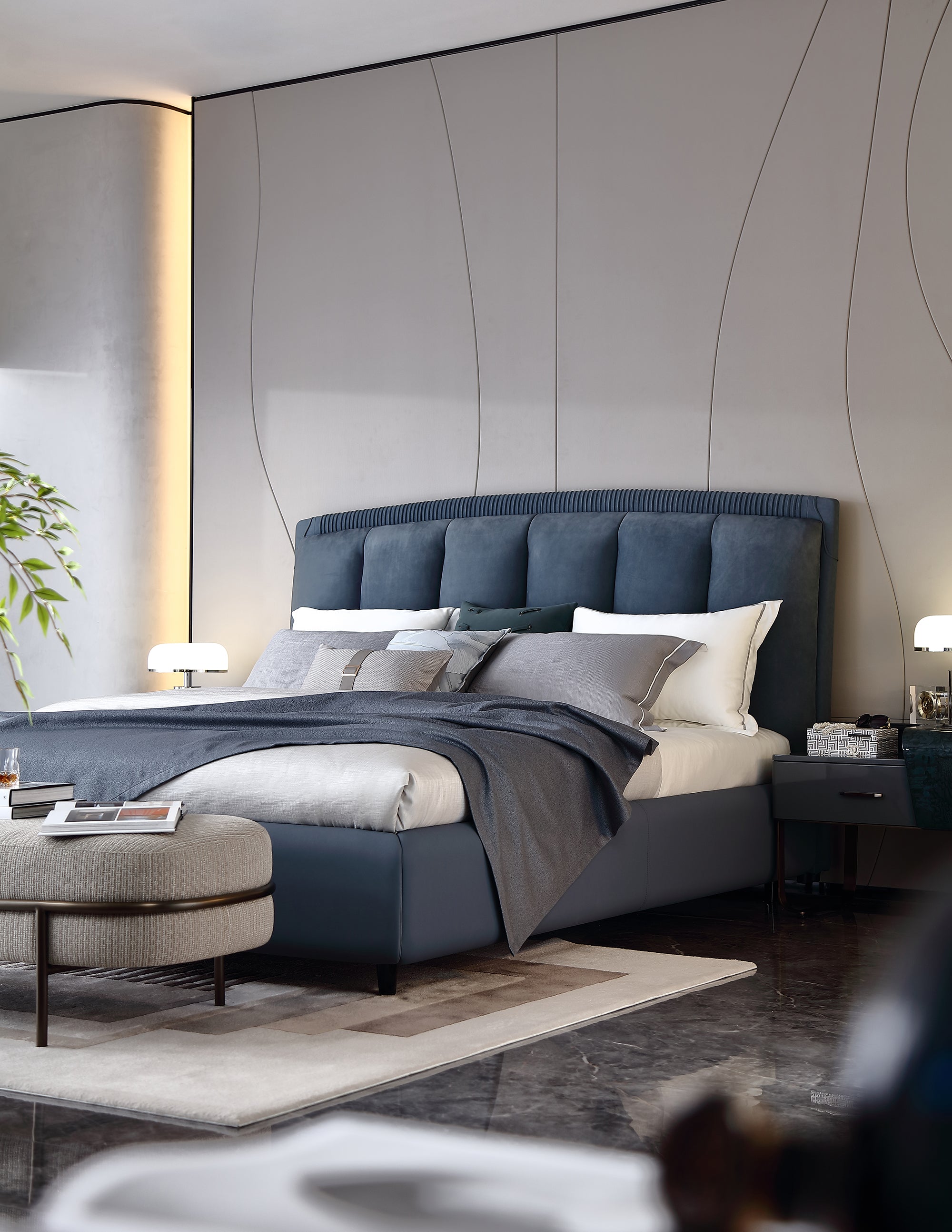 FFONCHI Nubuck Upholstered Bed