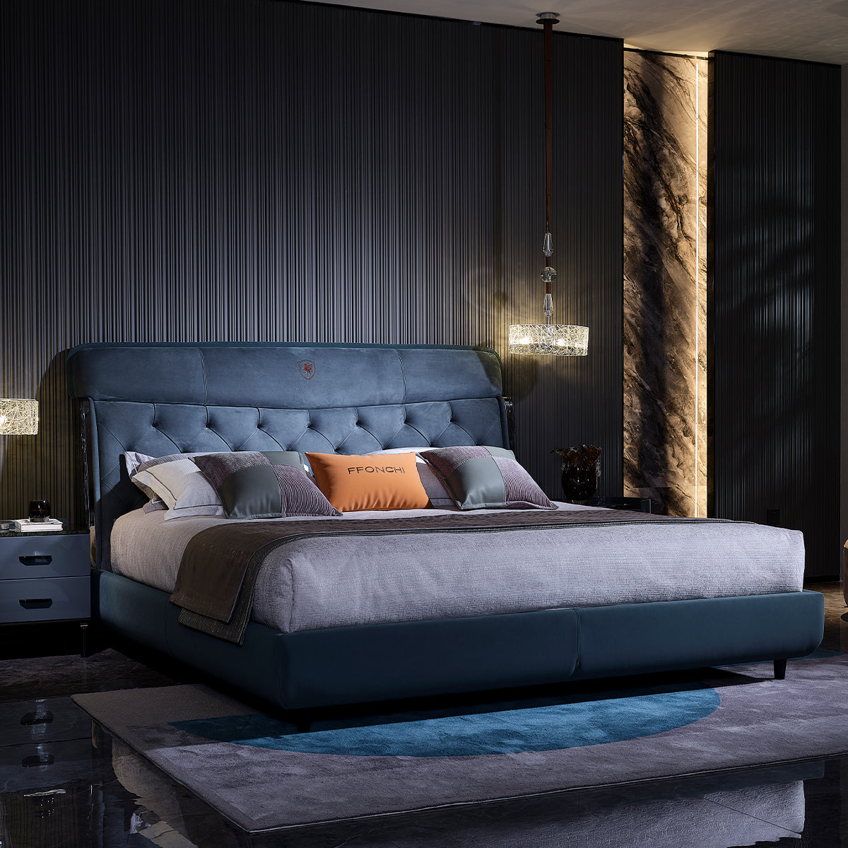 FFONCHI Tufted Nubuck Upholstered Bed