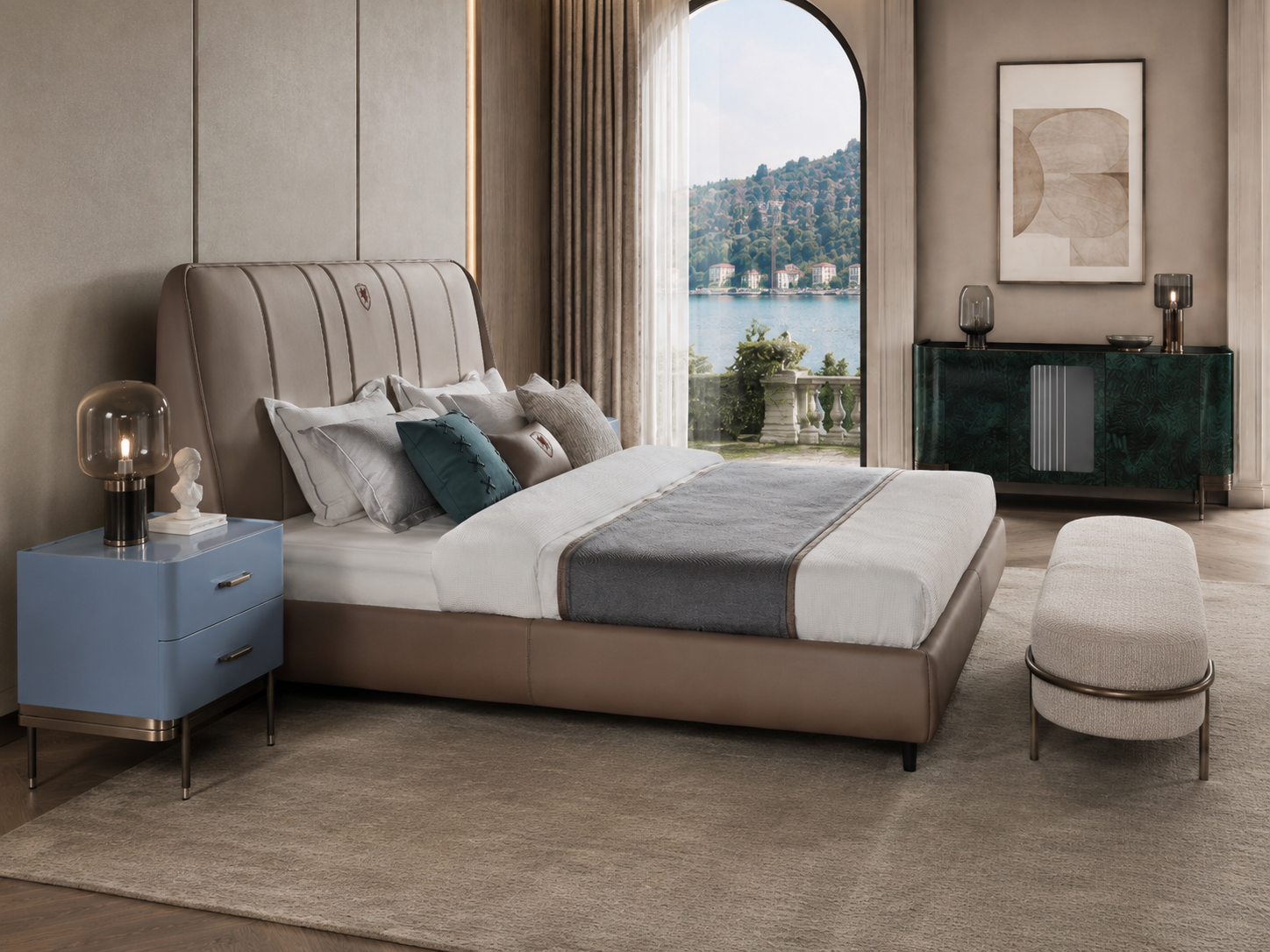 FFONCHI Leather Upholstered Bed