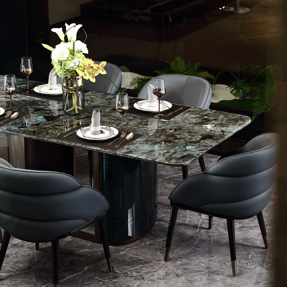 FFONCHI Natural Stone Top Dining Table