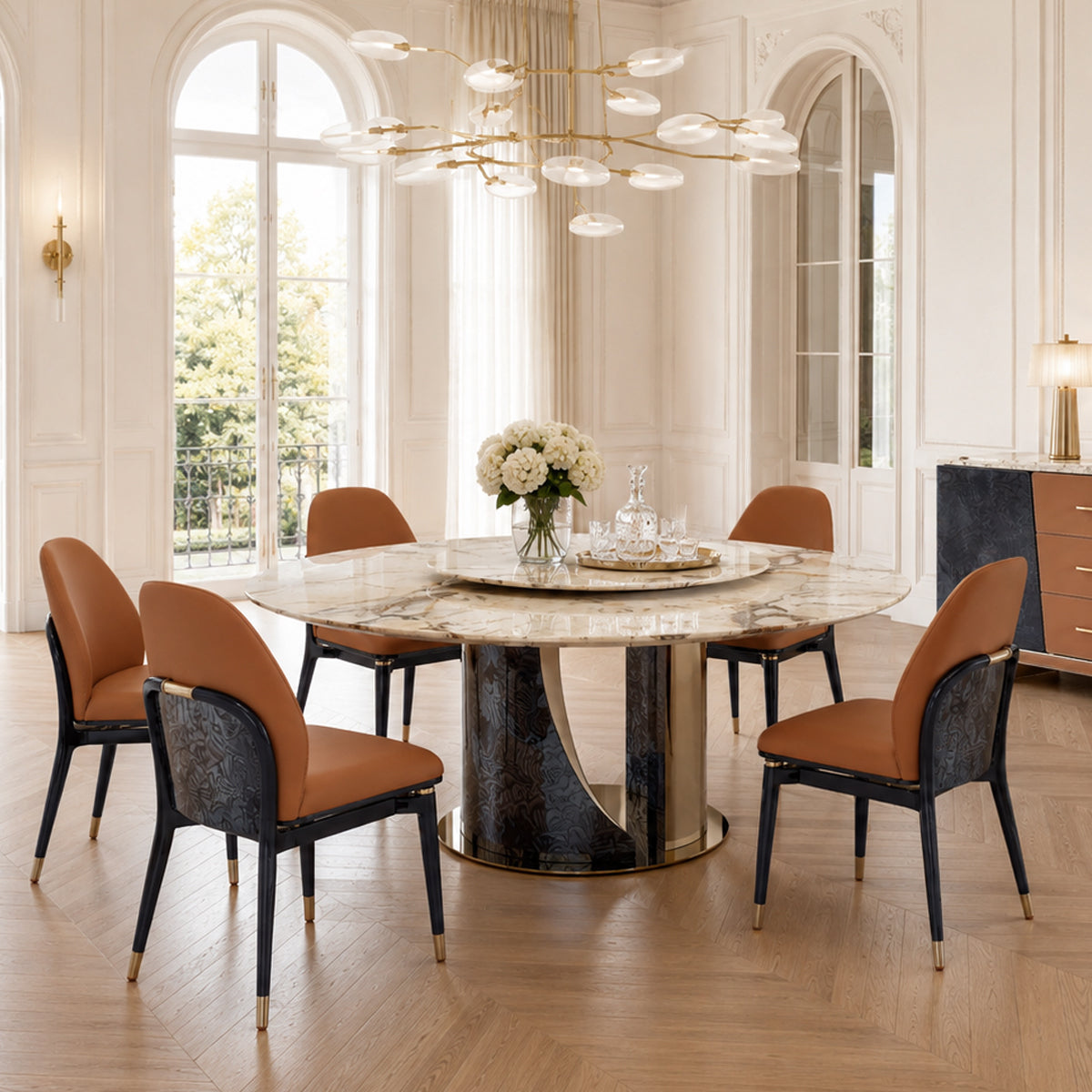 FFONCHI Natural Stone Top Dining Table