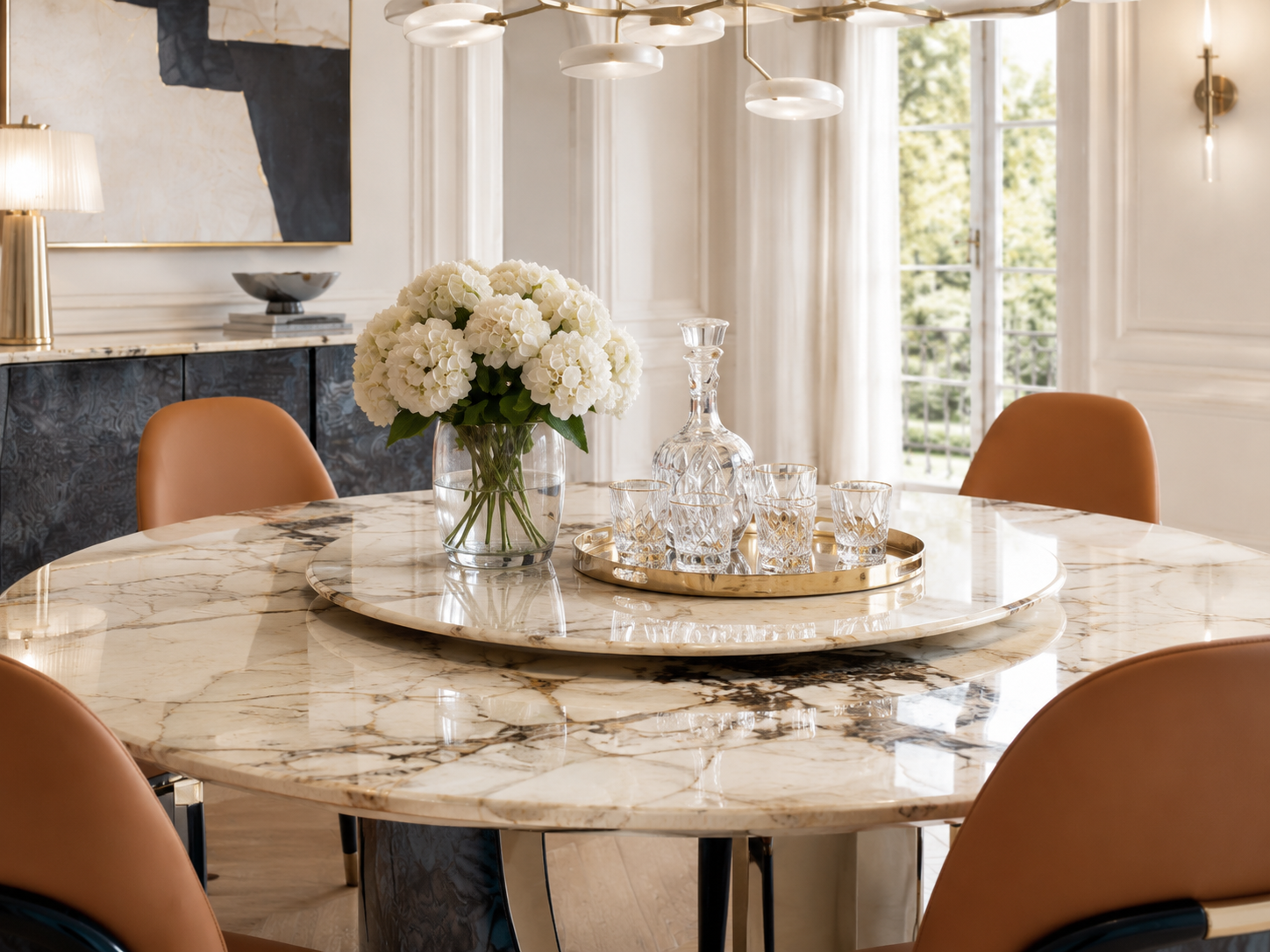 FFONCHI Natural Stone Top Dining Table