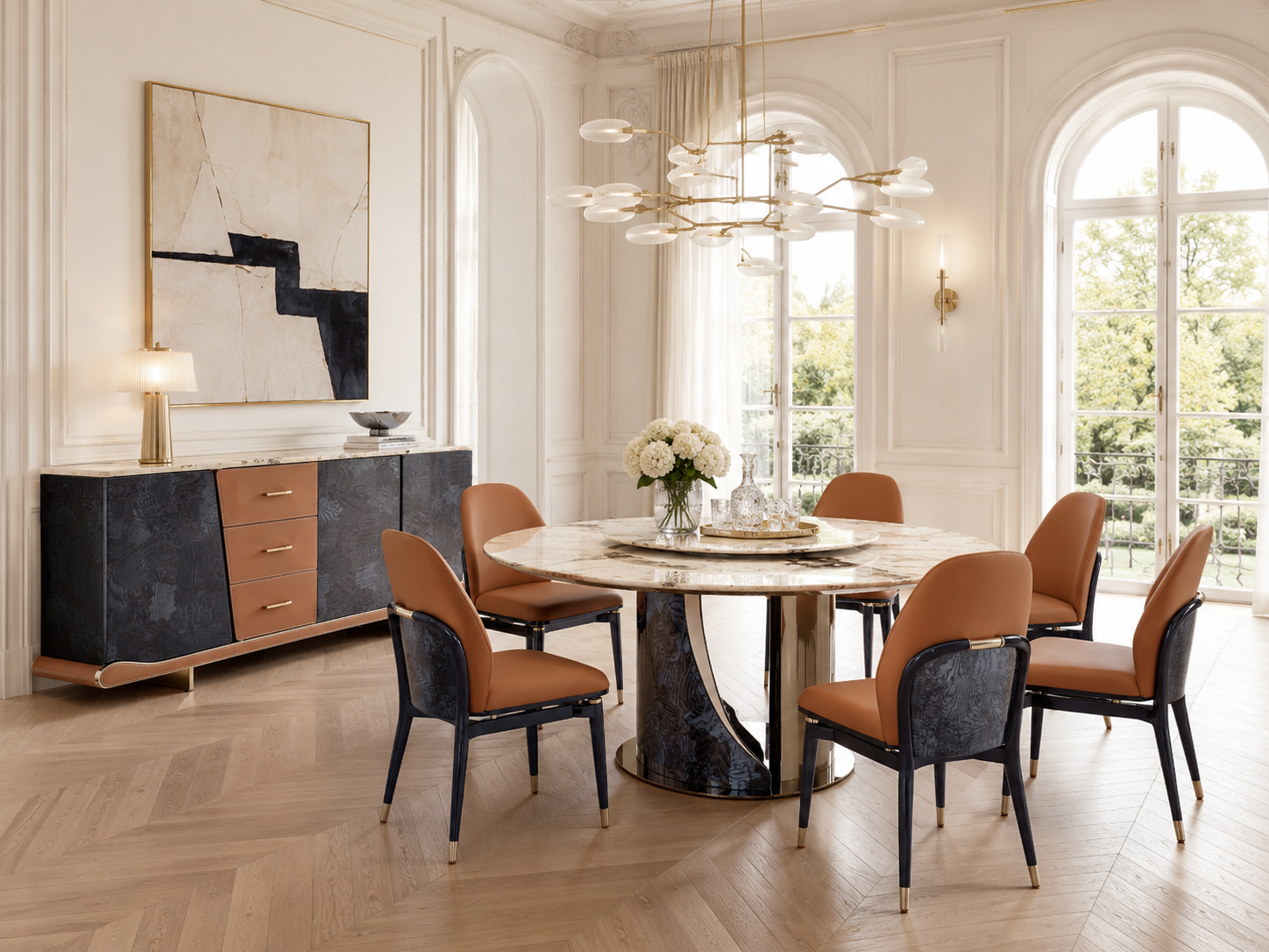FFONCHI Natural Stone Top Dining Table