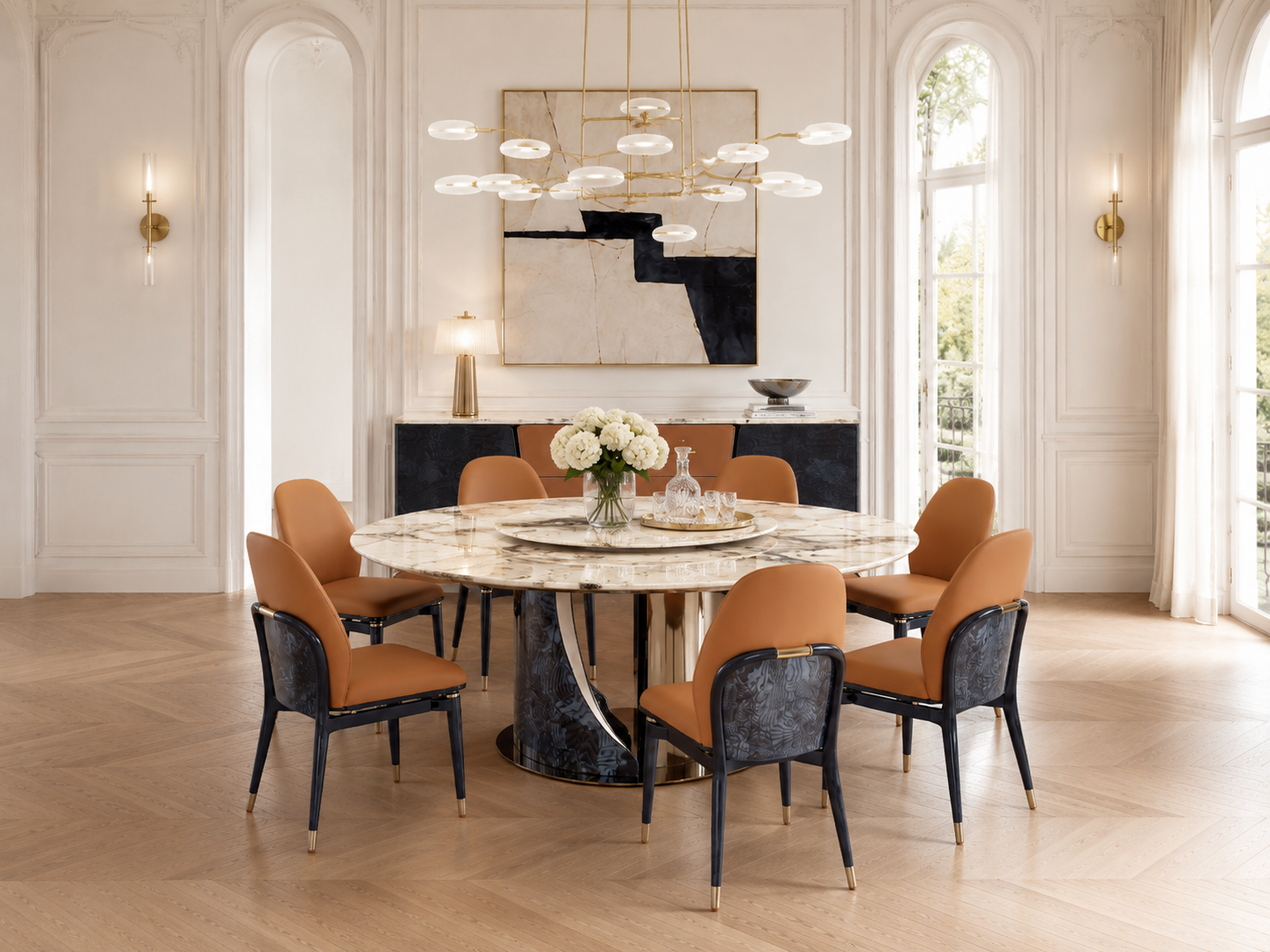 FFONCHI Natural Stone Top Dining Table