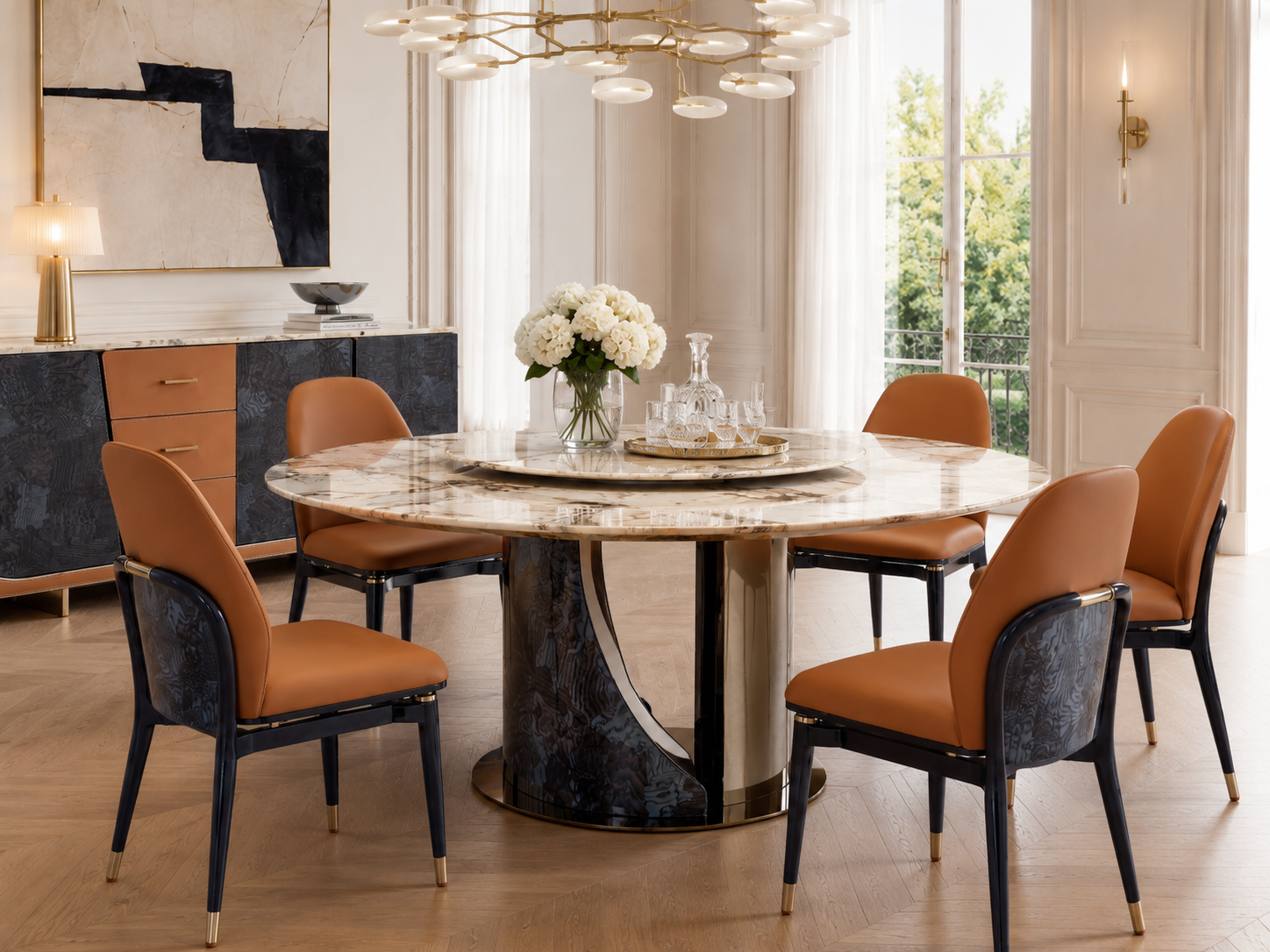FFONCHI Natural Stone Top Dining Table