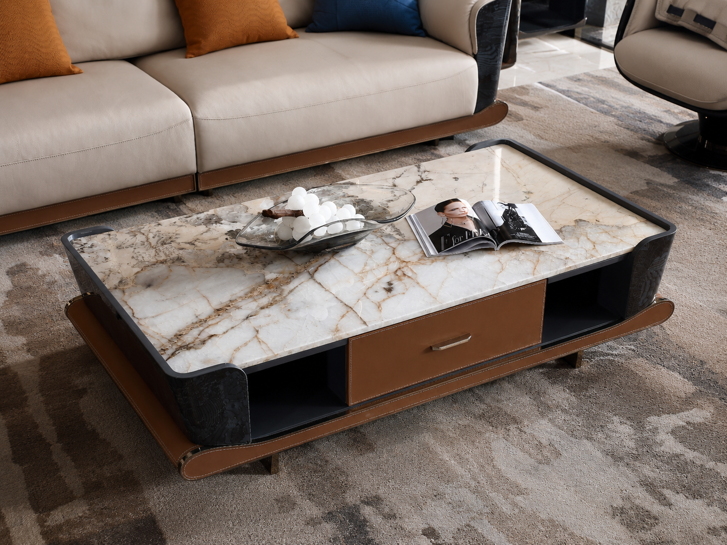 FFONCHI Natural Stone Top Coffee Table