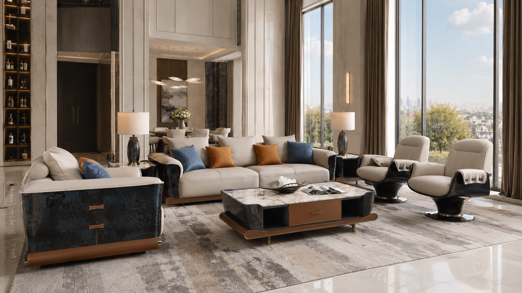 FFONCHI Natural Stone Top Coffee Table