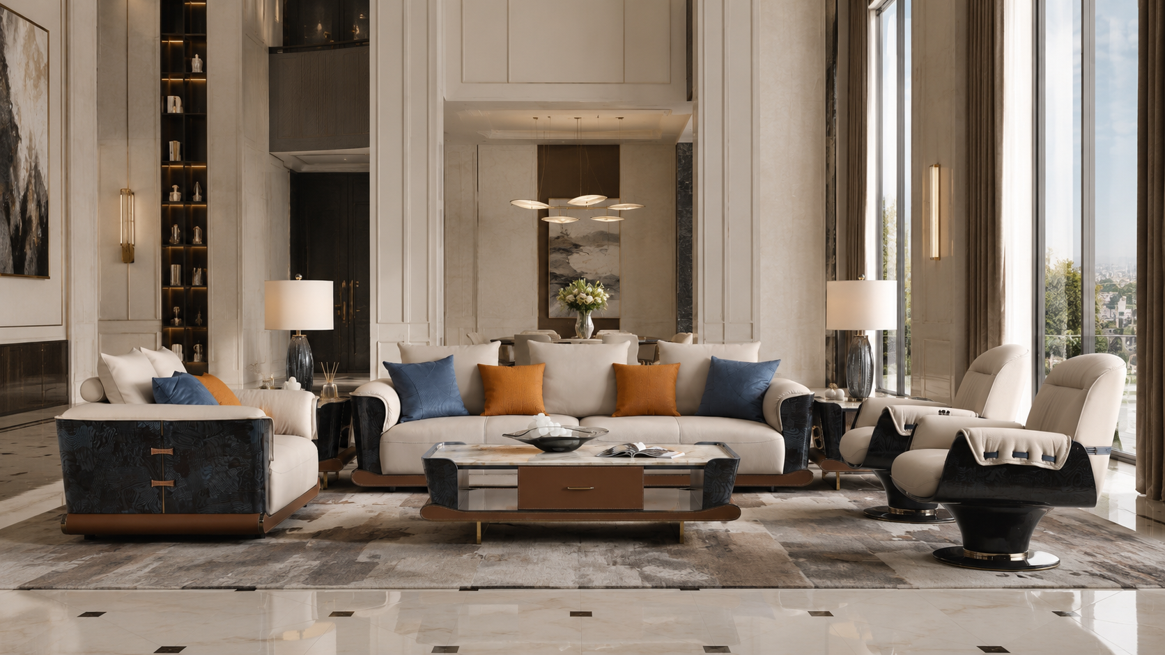 FFONCHI Natural Stone Top Coffee Table