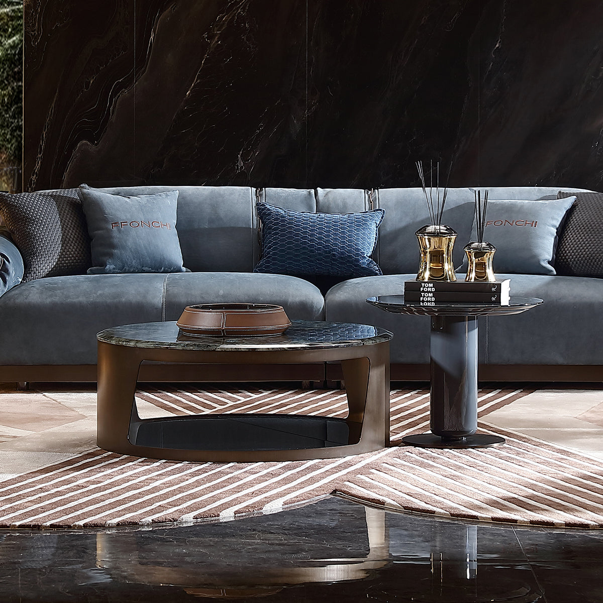 FFONCHI Natural Stone Top Round Coffee Table