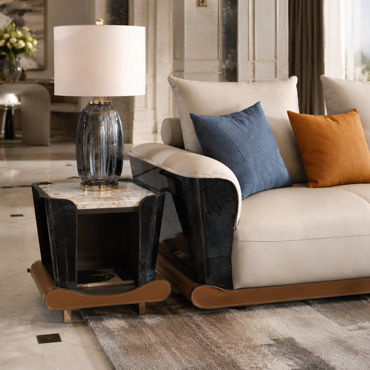 FFONCHI Natural Stone Top End Table