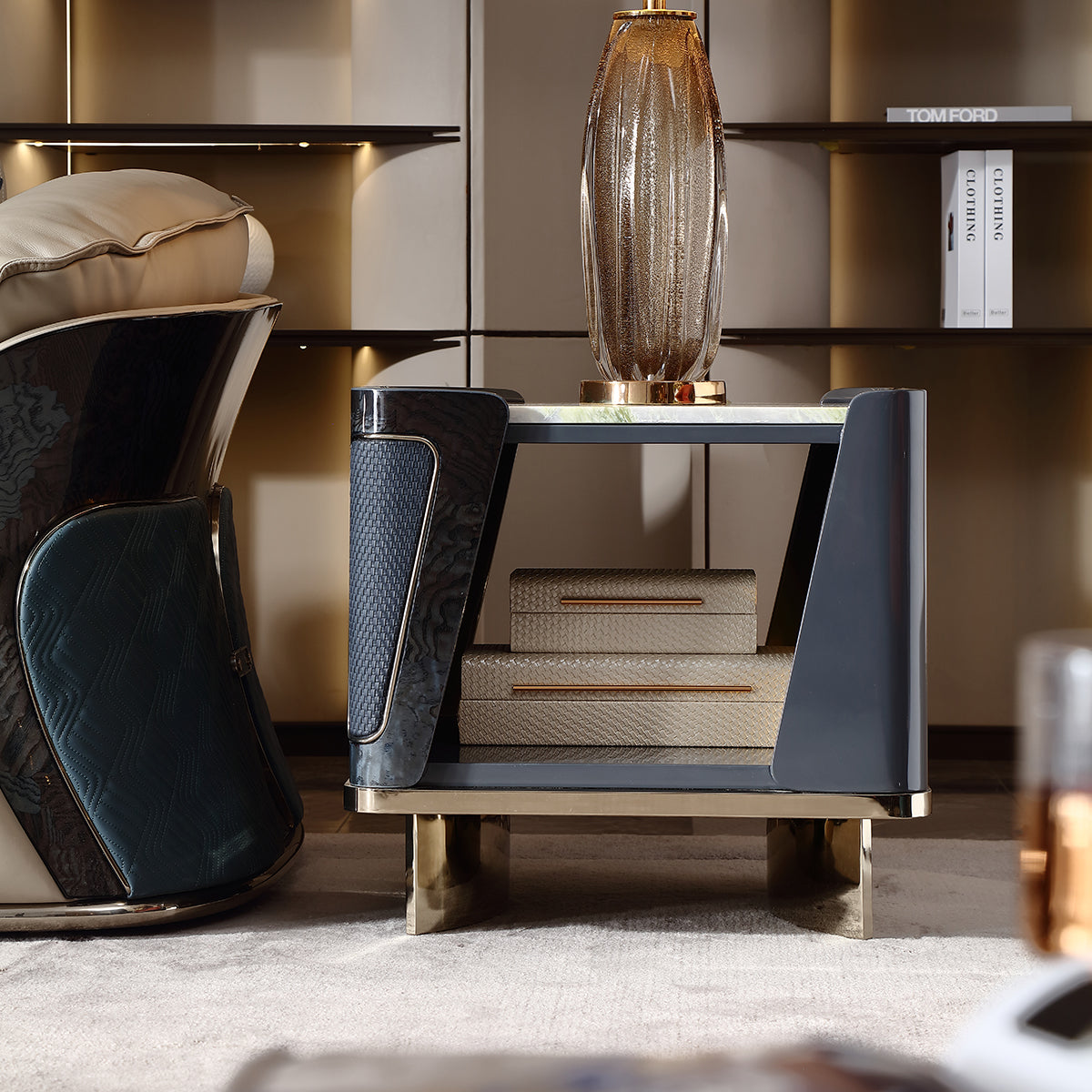FFONCHI Marble Top Open End Table
