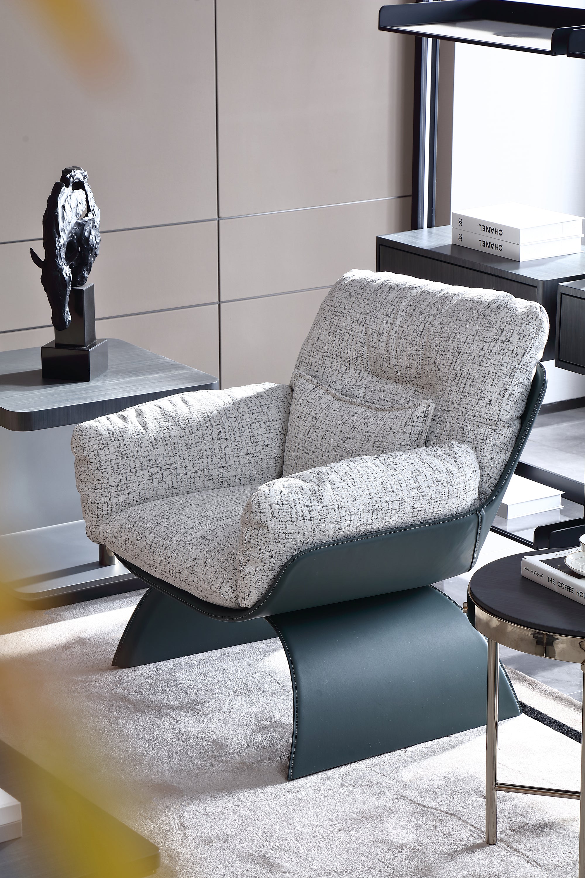 HOTTOP Leather & Fabric Accent Lounge Chair