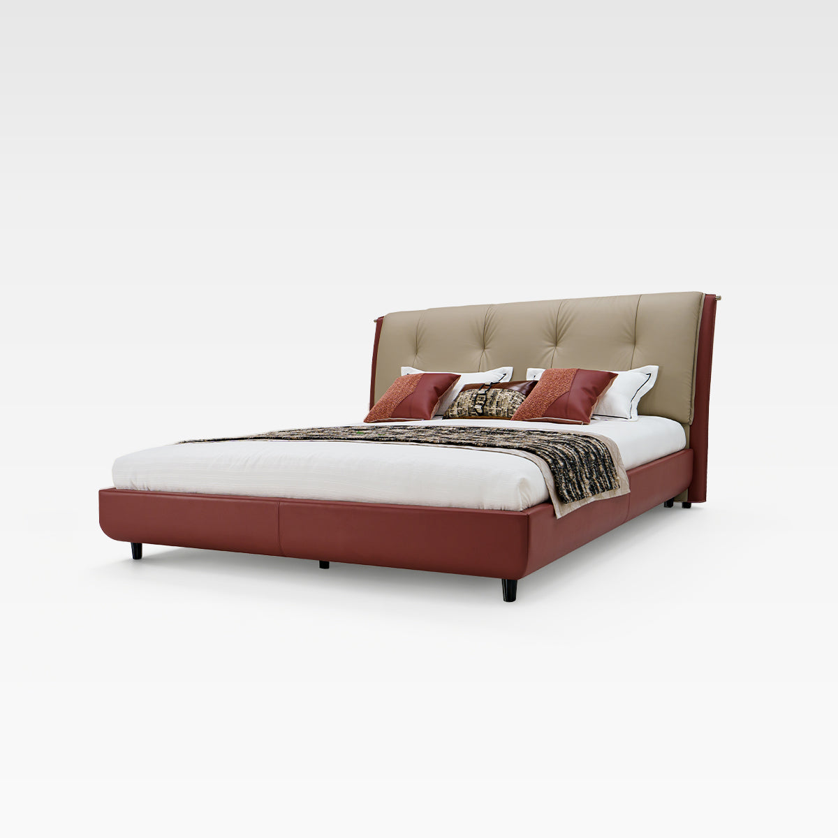 HOTTOP Tufted Leather Upholstered Bed