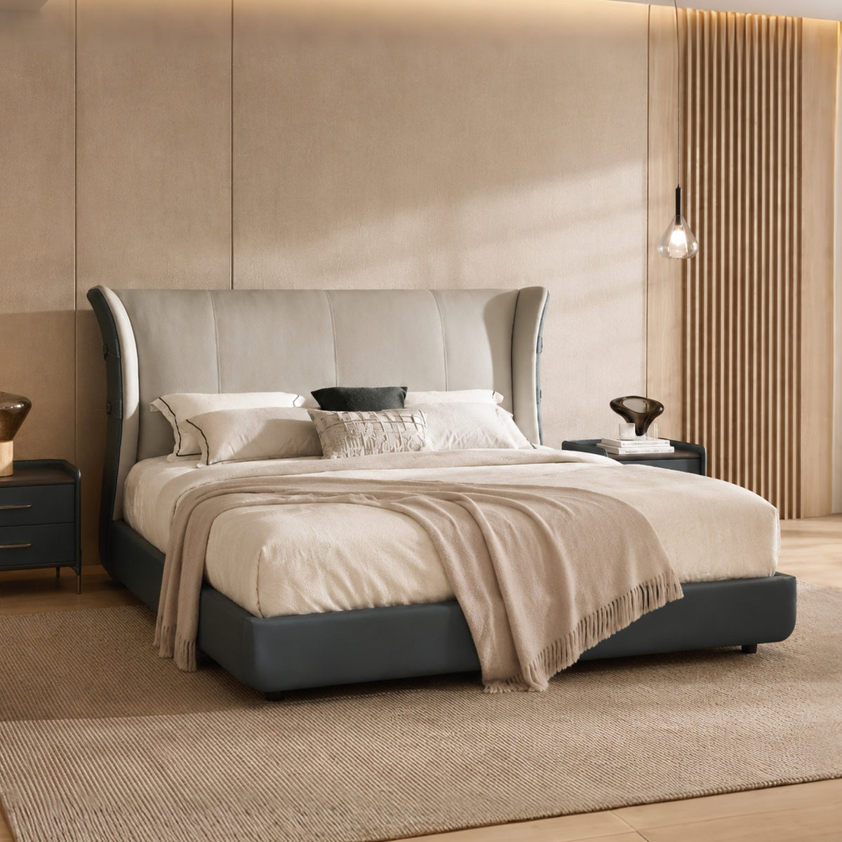 HOTTOP Shelter Leather Upholstered Bed