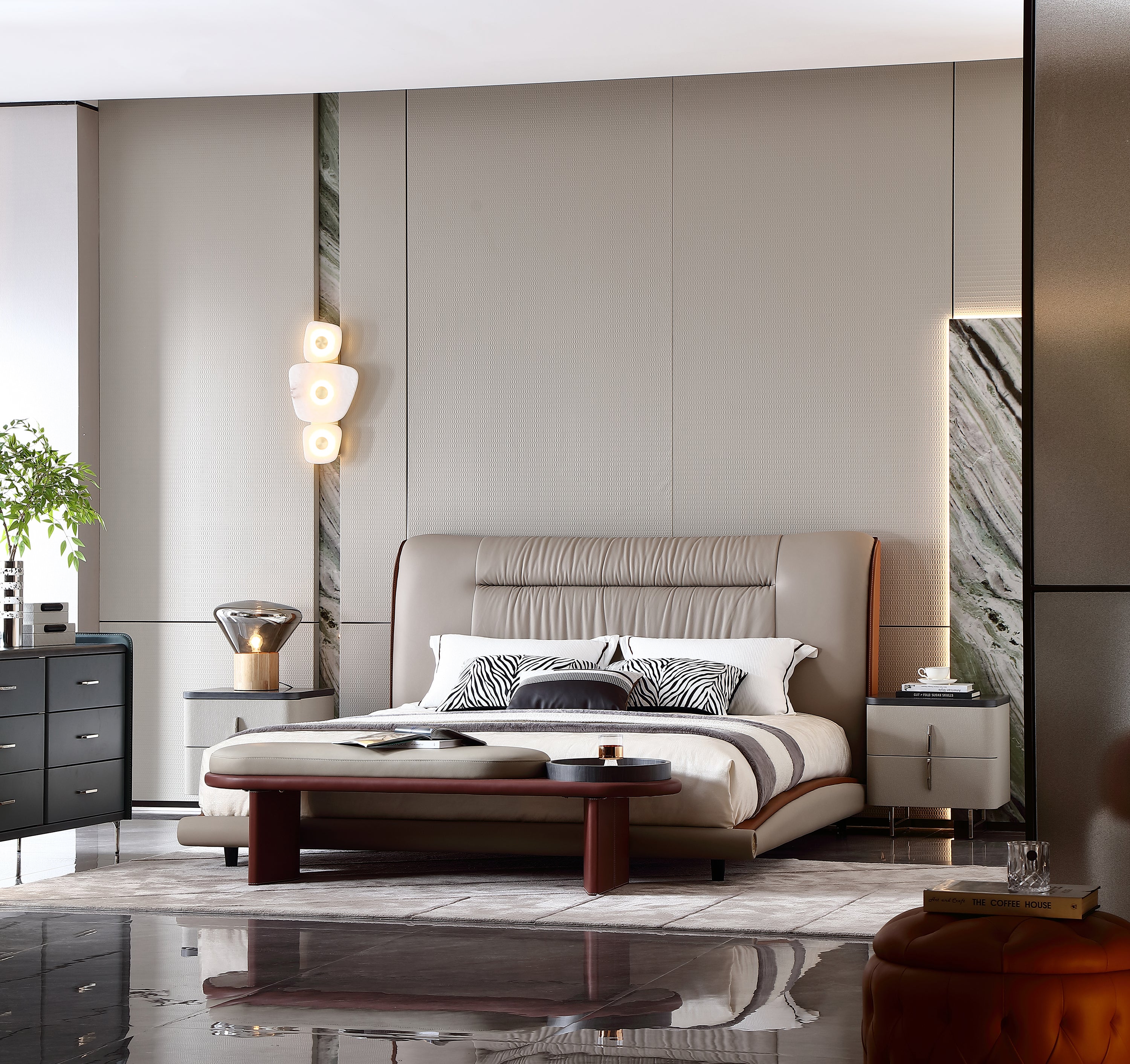 HOTTOP Leather Upholstered Bed