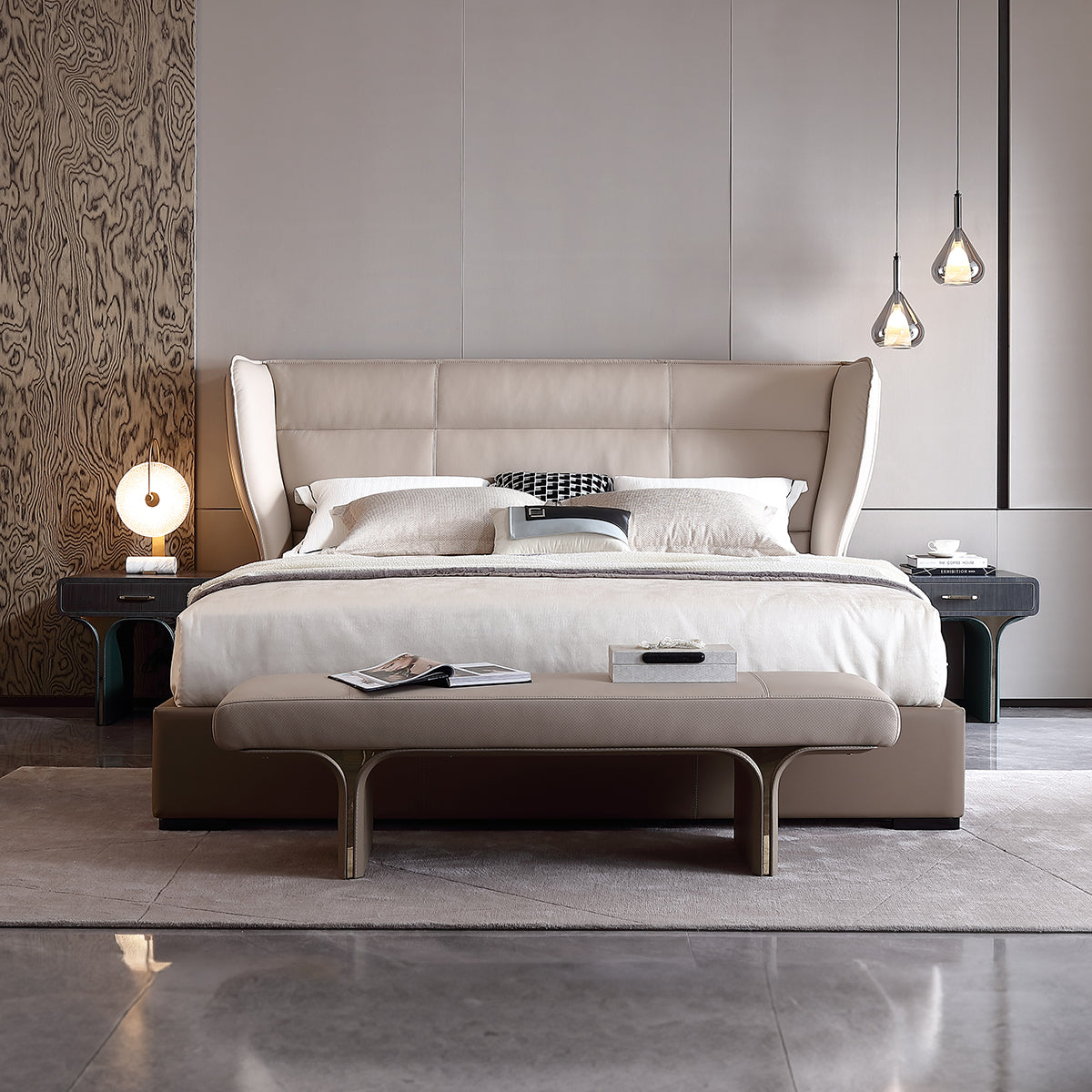 HOTTOP Shelter Leather Upholstered Bed