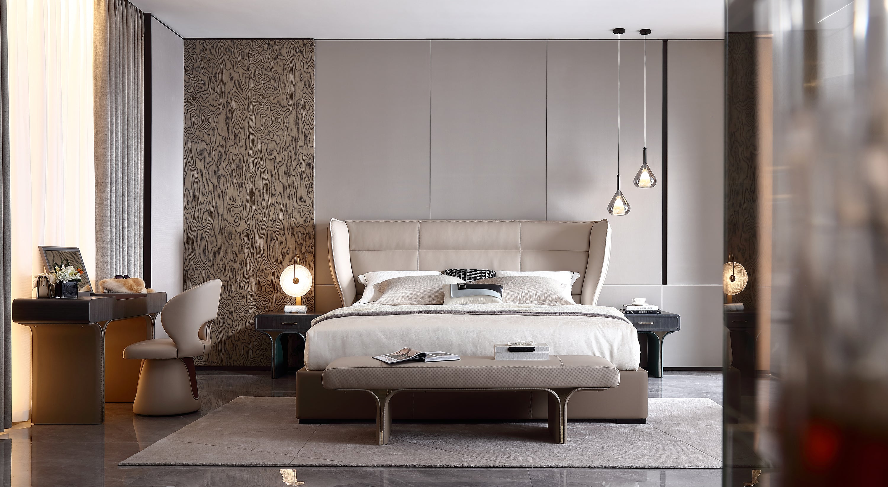 HOTTOP Shelter Leather Upholstered Bed