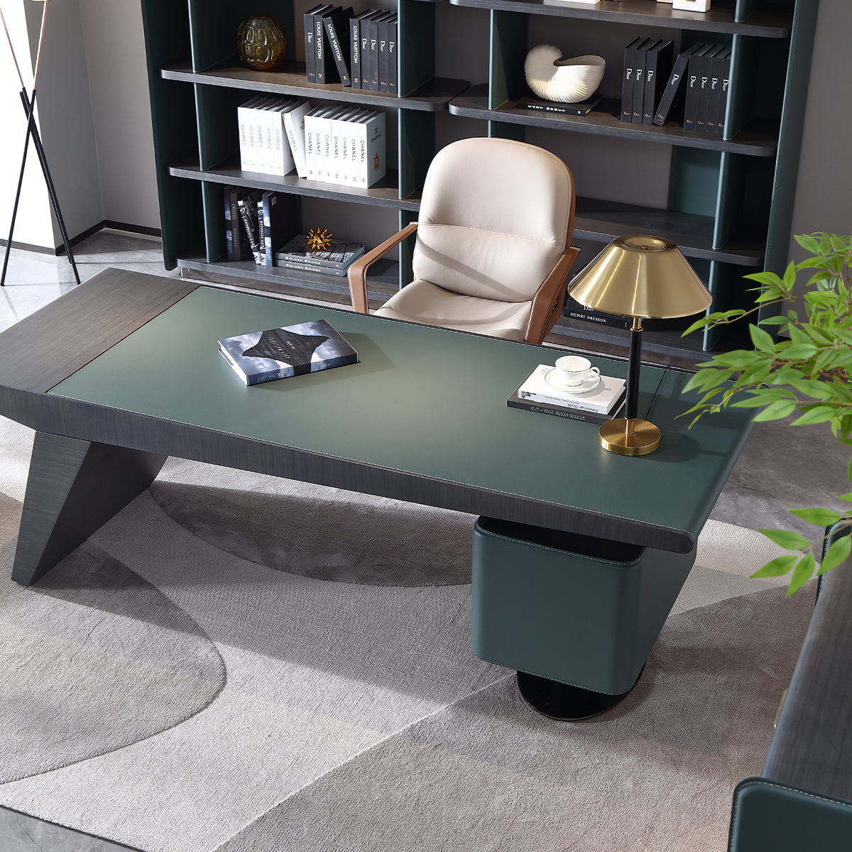 HOTTOP Asymmetric Leather-Top Desk