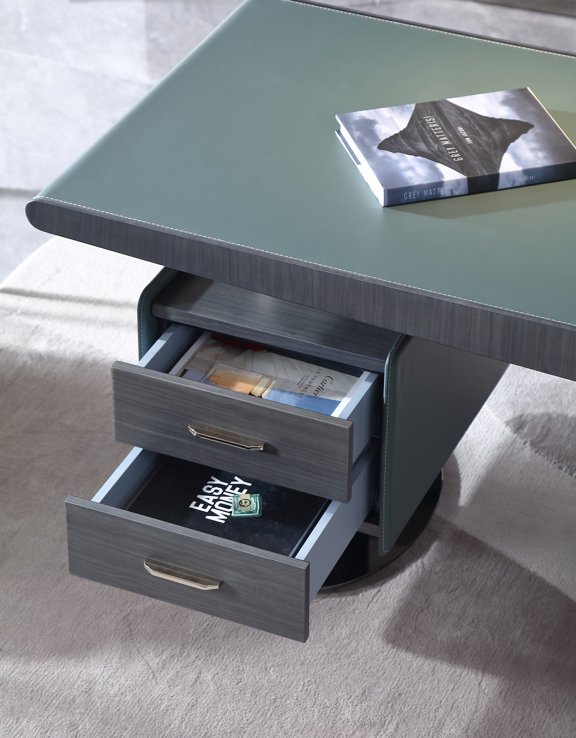 HOTTOP Asymmetric Leather-Top Desk