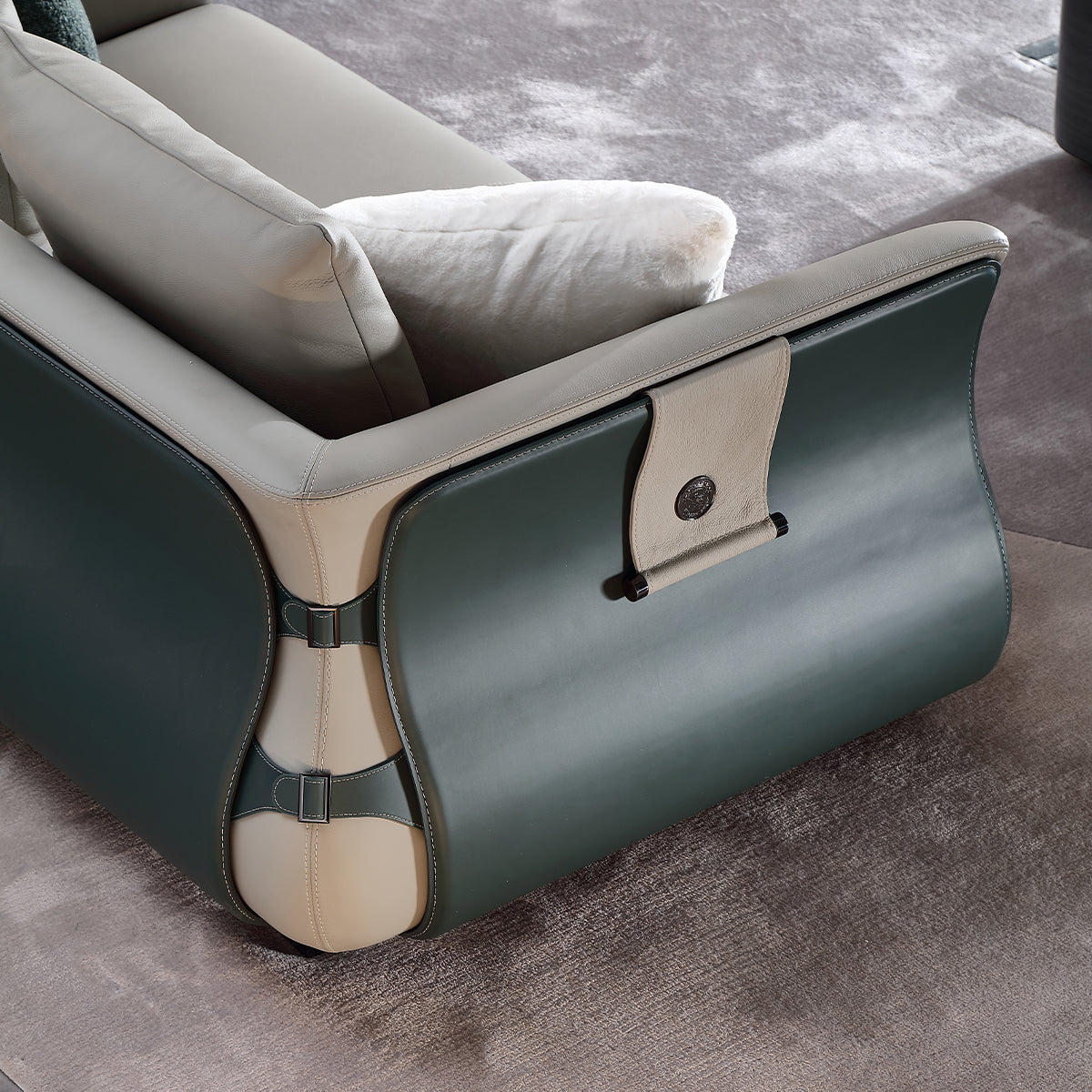 HOTTOP Slim Curved-Arm Straight Sofa