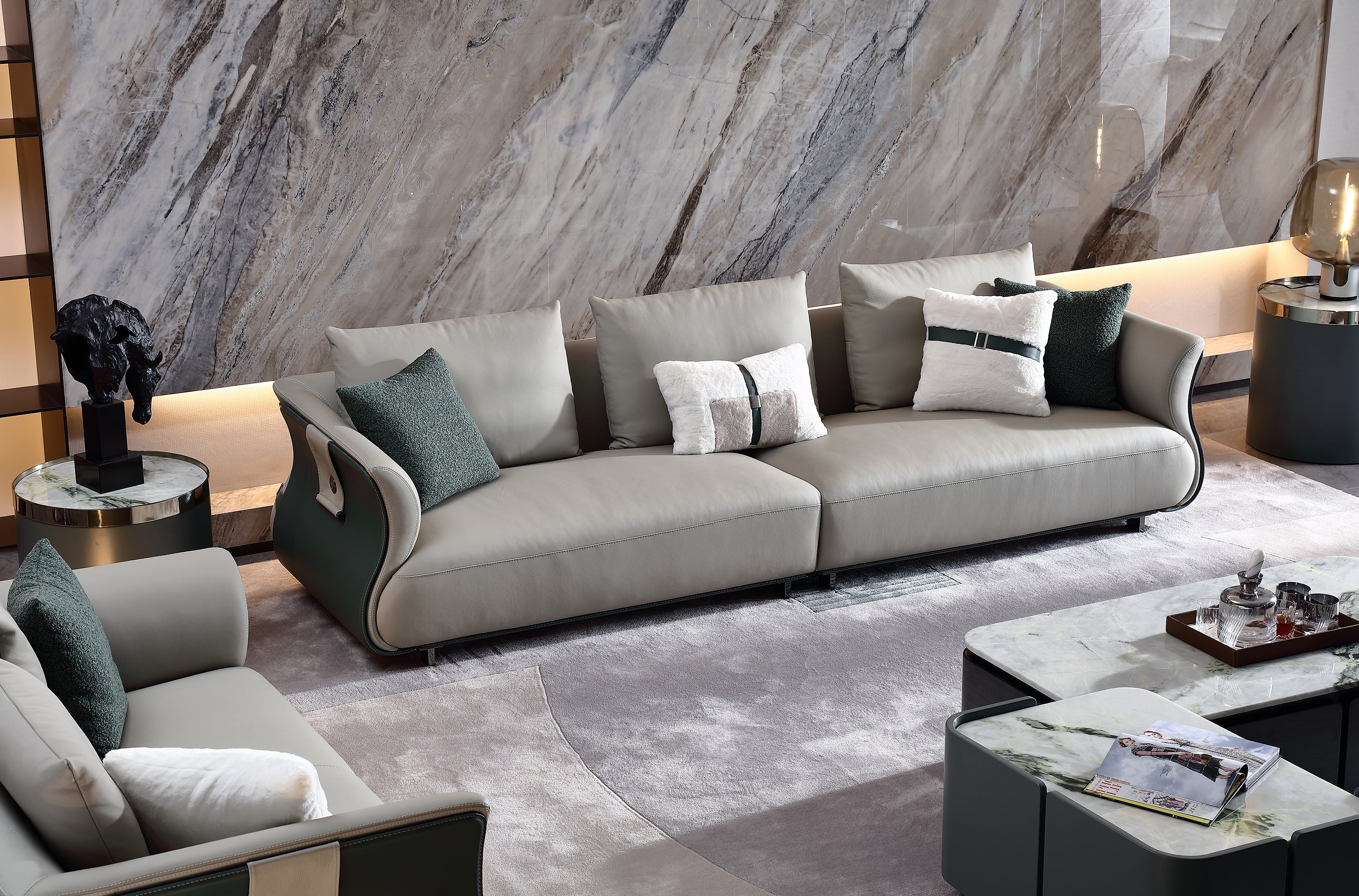 HOTTOP Slim Curved-Arm Straight Sofa