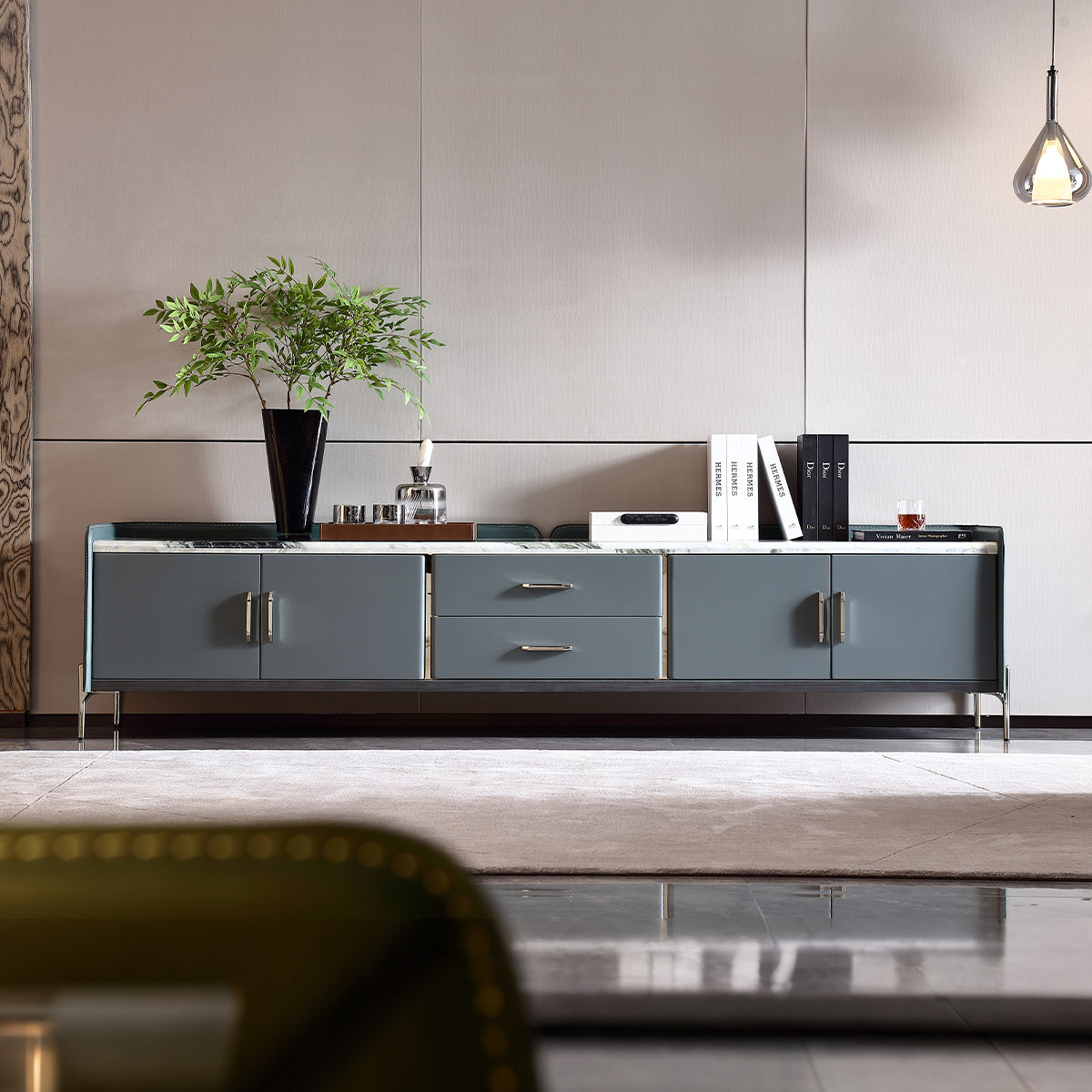 HOTTOP Marble Top TV Media Console