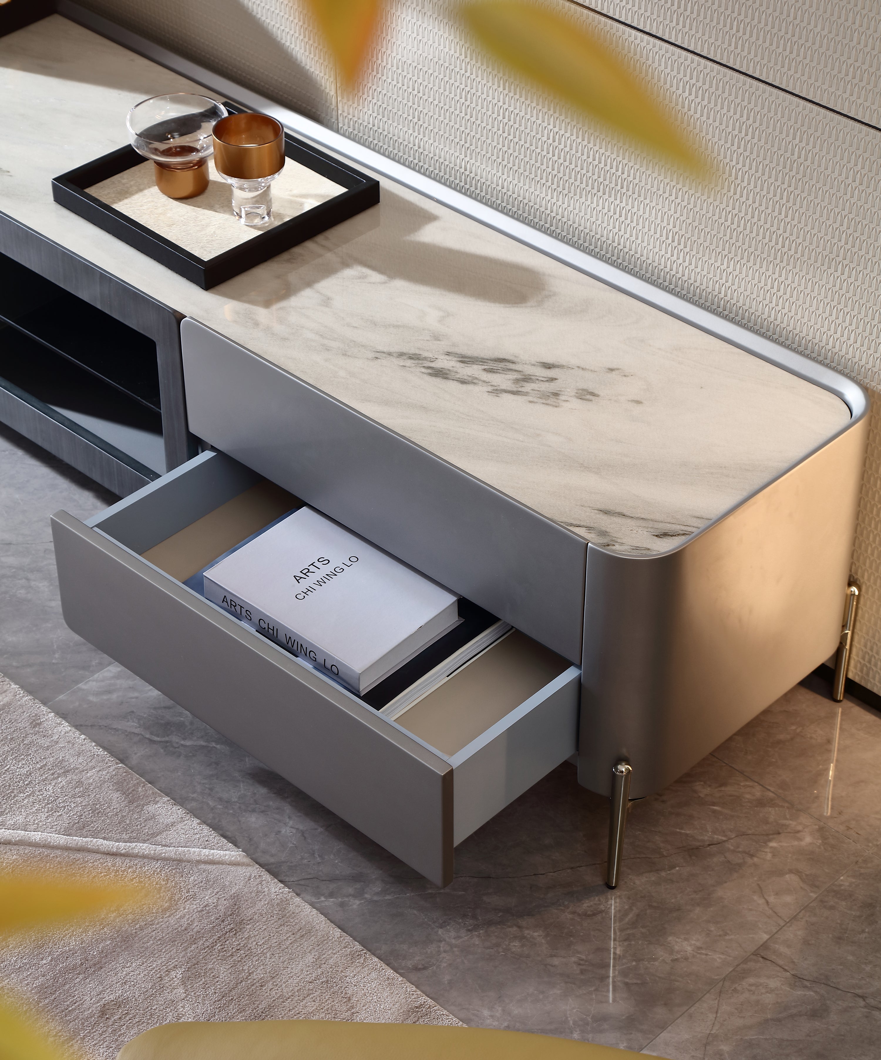 HOTTOP Marble Top Media Console