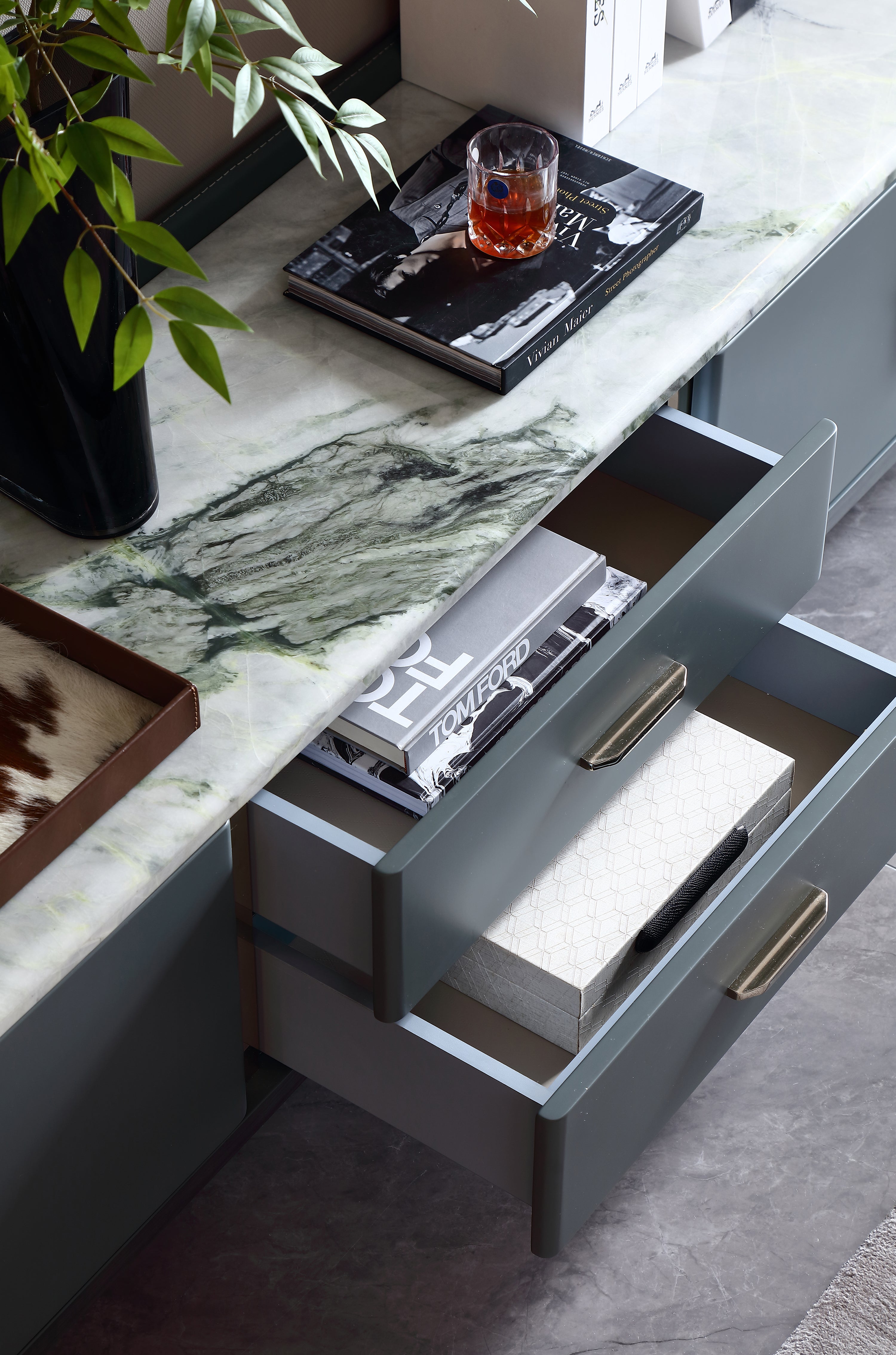 HOTTOP Marble Top TV Media Console