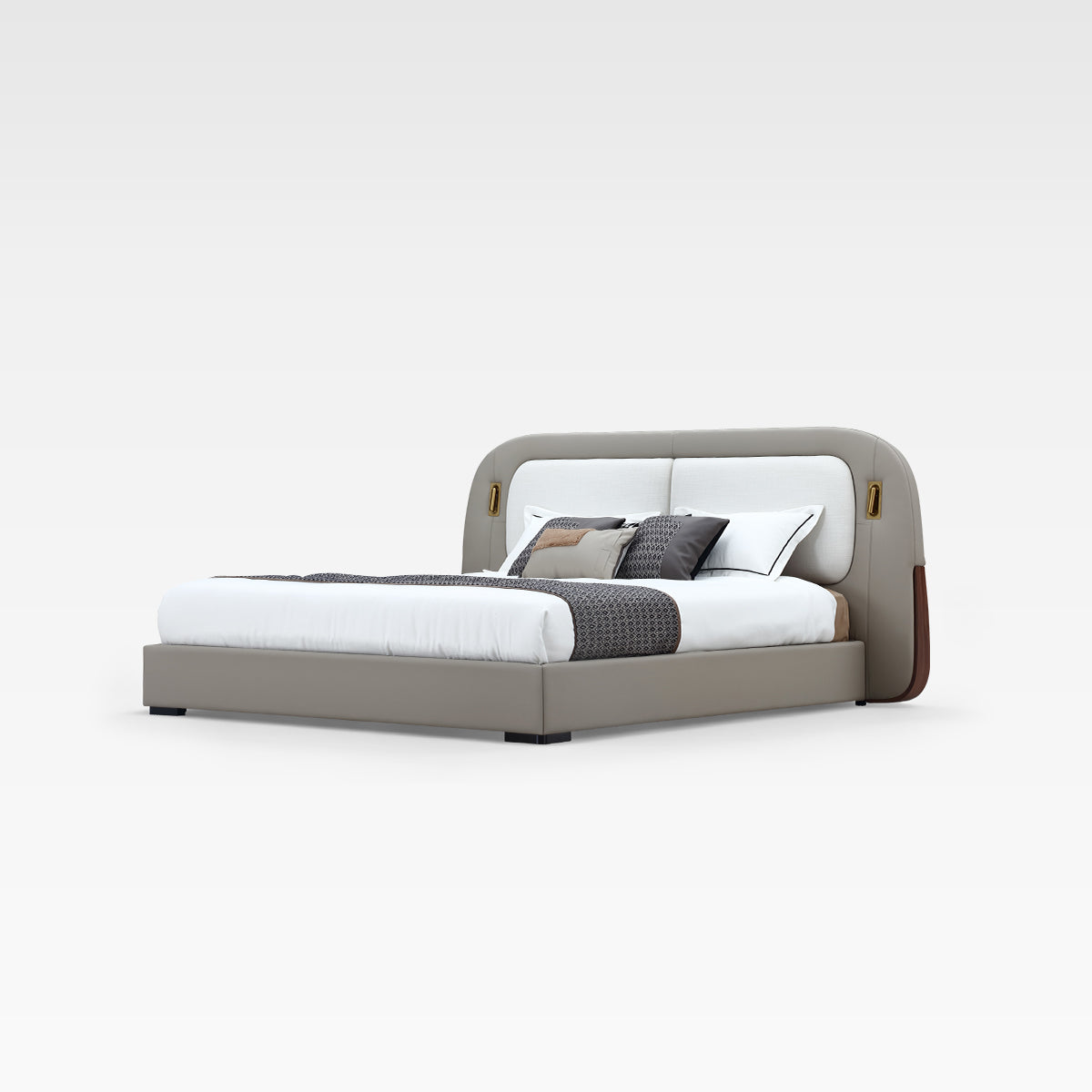 KALMIA Leather & Fabric Bed with Integrated Reading Lights