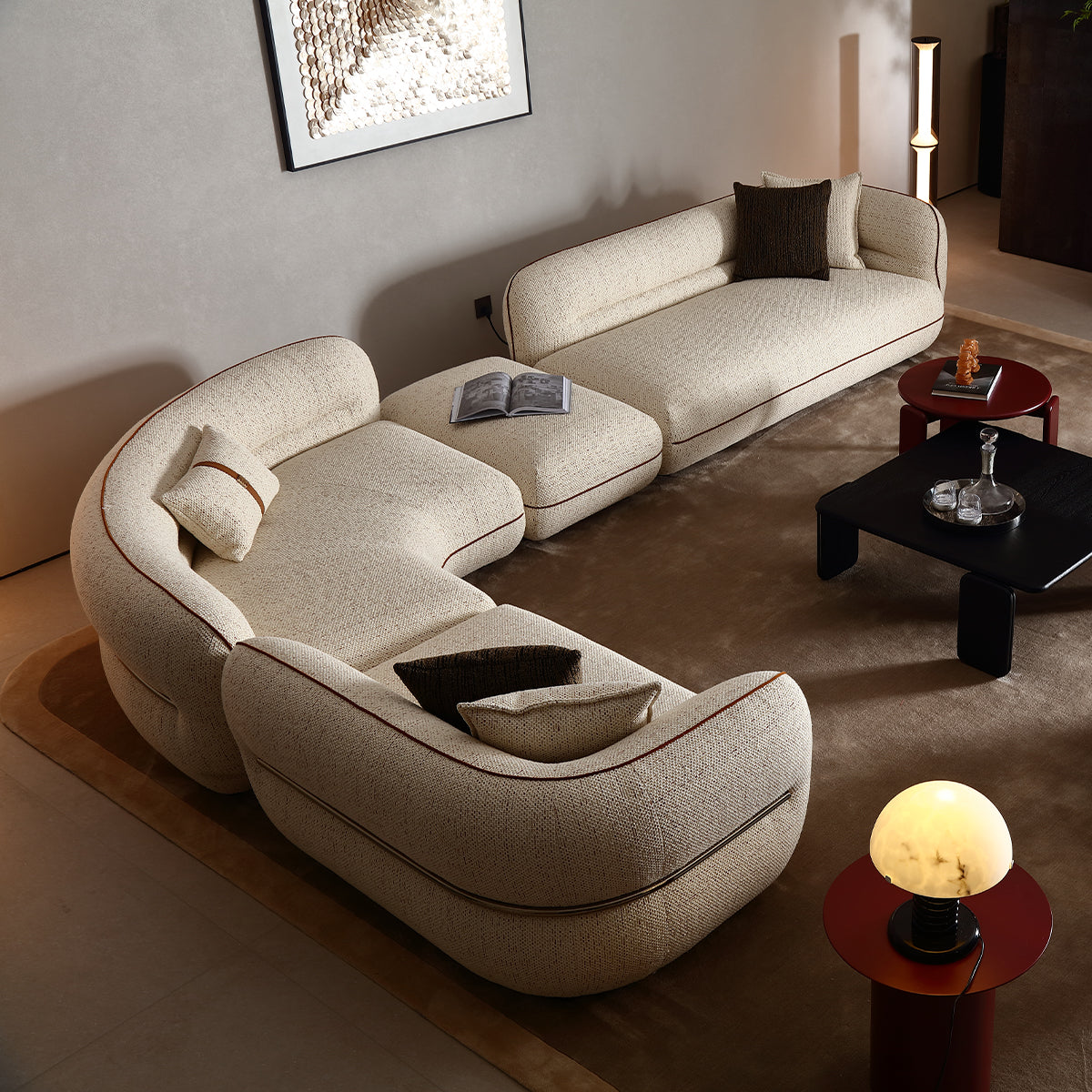 KALMIA Fabric Curved Corner Sectional Sofa